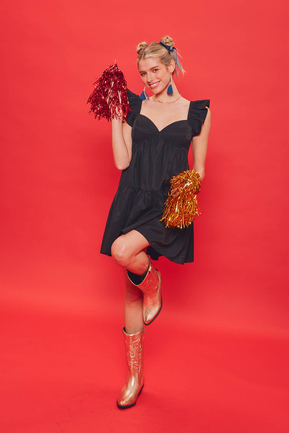 RUFFLED SHOULDER BABYDOLL MINI DRESS