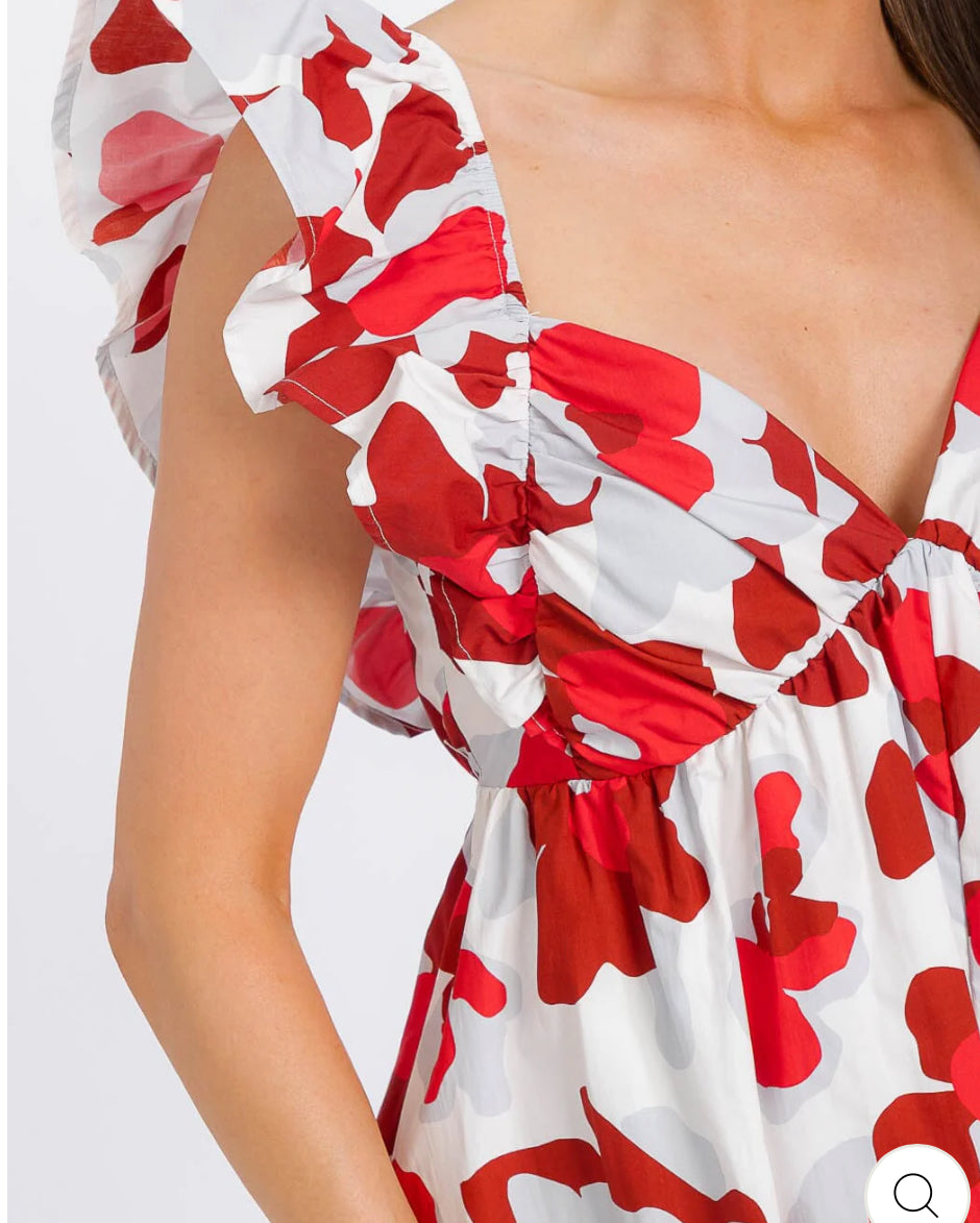 Ronnie ruffle sleeve romper - tie knot open back