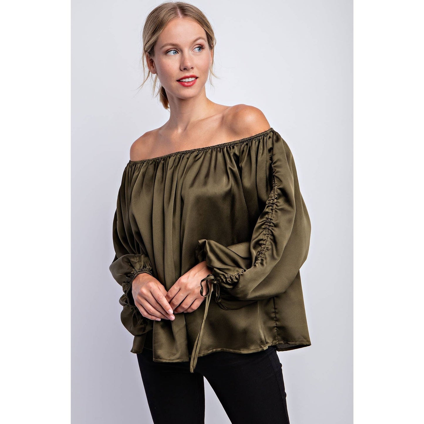 BALLON SLEEVE OFF THE SHOULDER BLOUSE - LVC3185