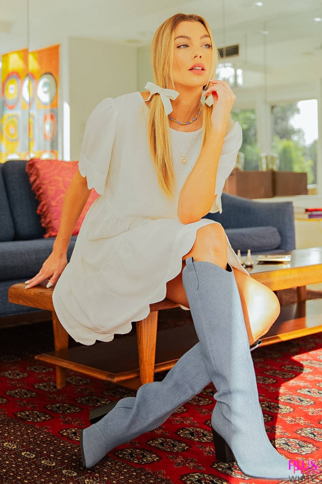 DANIELLE LINEN EFFECT BABYDOLL DRESS WITH PUFF SLEEVES