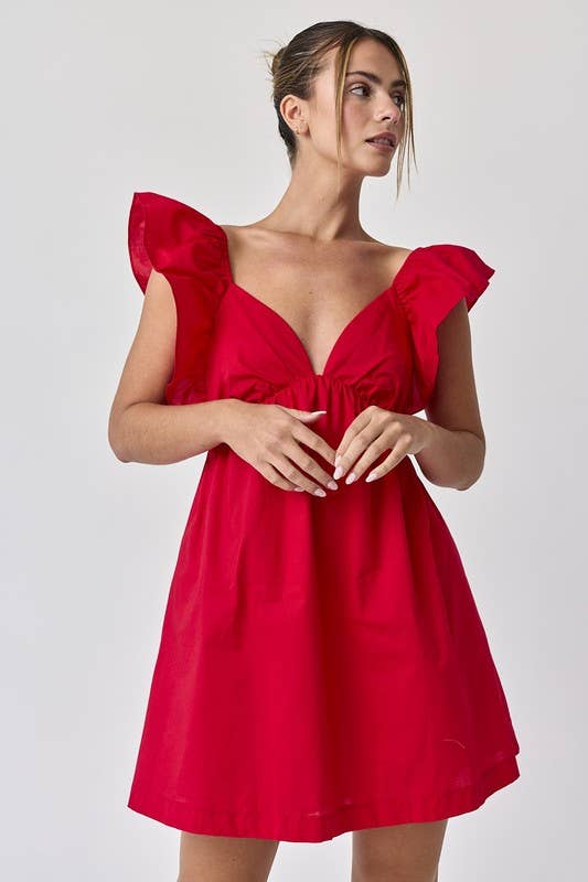 PD17371 - Audrey Tie-Back Ruffle Mini Dress