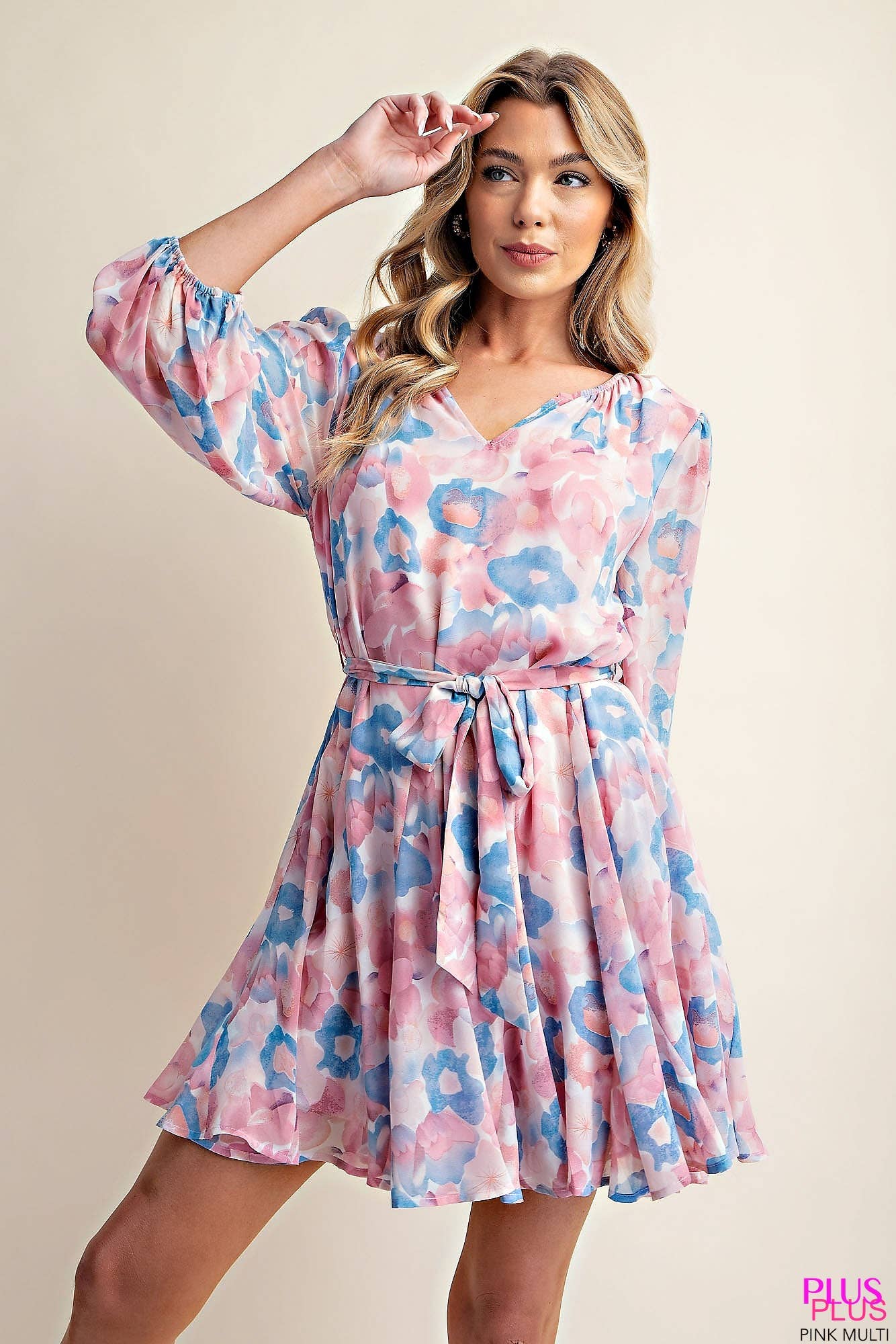 CASSIE CREPE CHIFFON DRESS WITH PRINTED FABRIC