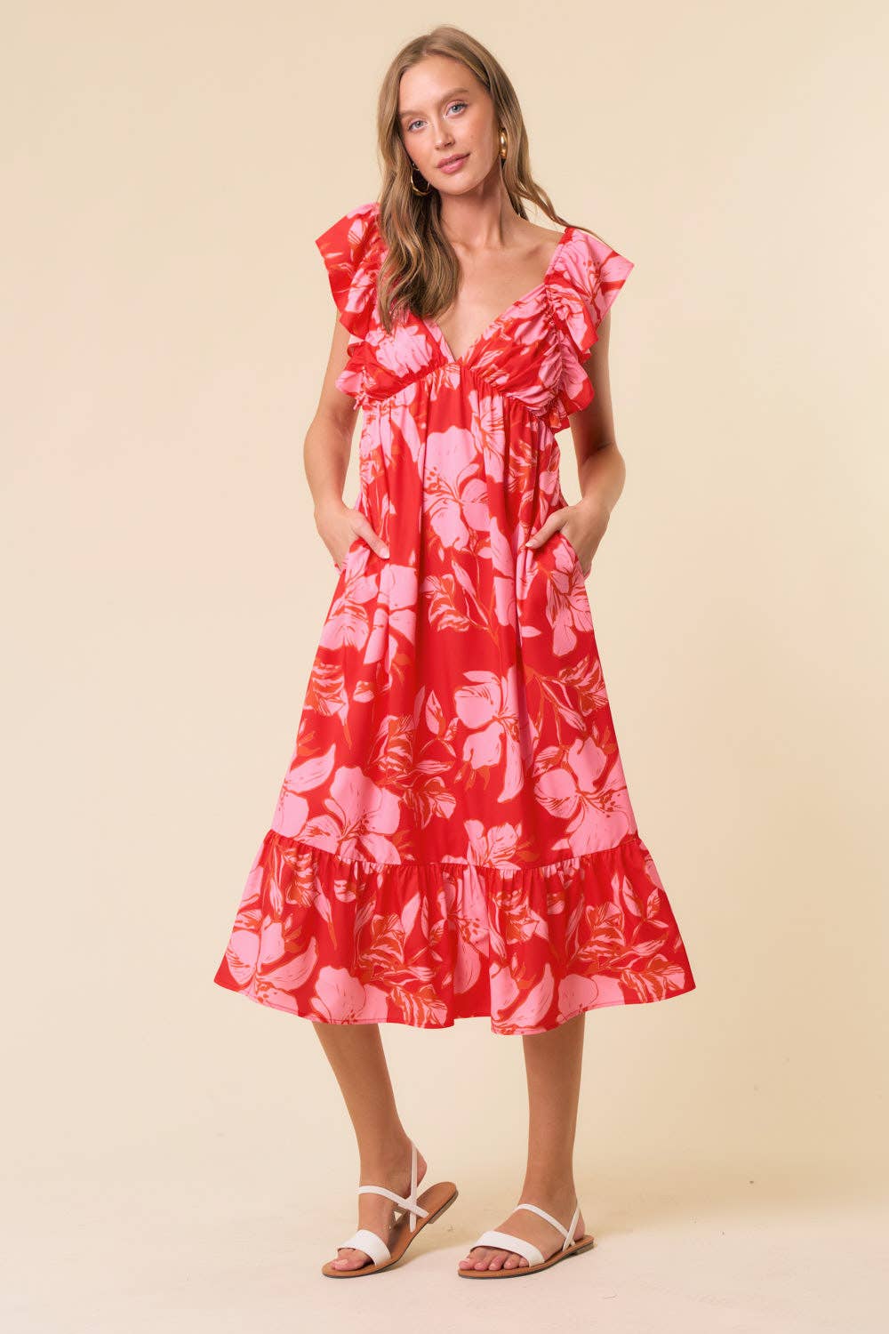 Sweeney Sweetheart Ruffle Sleeve Tie Back Midi Dress - 27695D