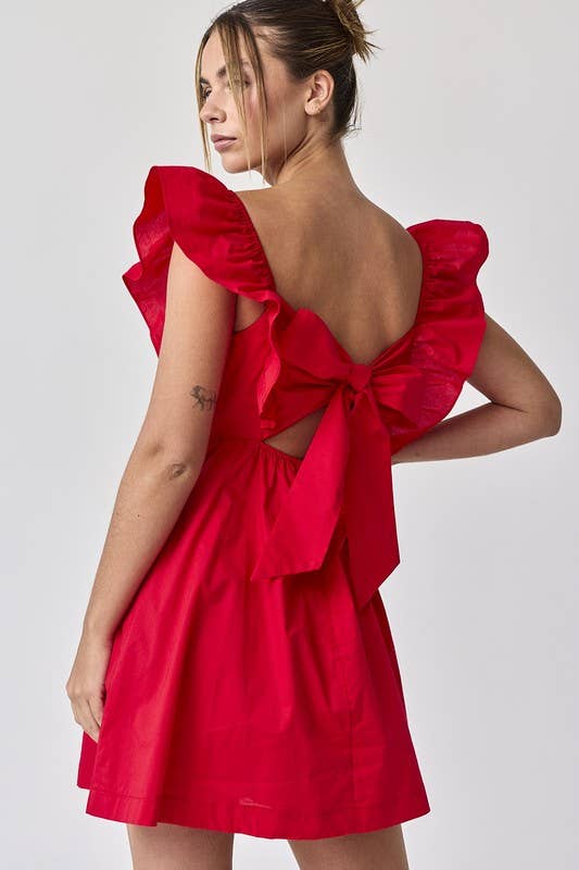 PD17371 - Audrey Tie-Back Ruffle Mini Dress
