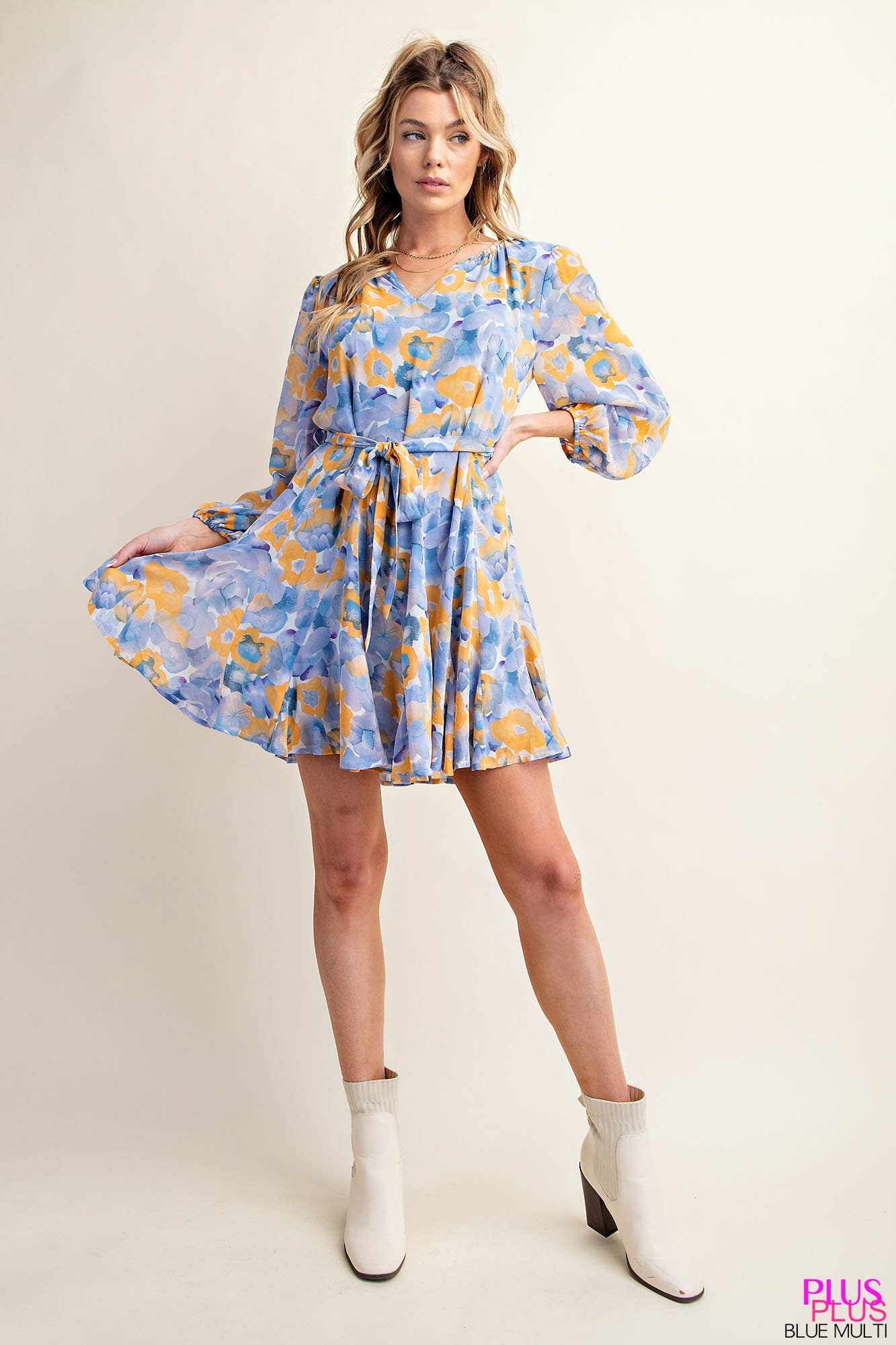 CASSIE CREPE CHIFFON DRESS WITH PRINTED FABRIC
