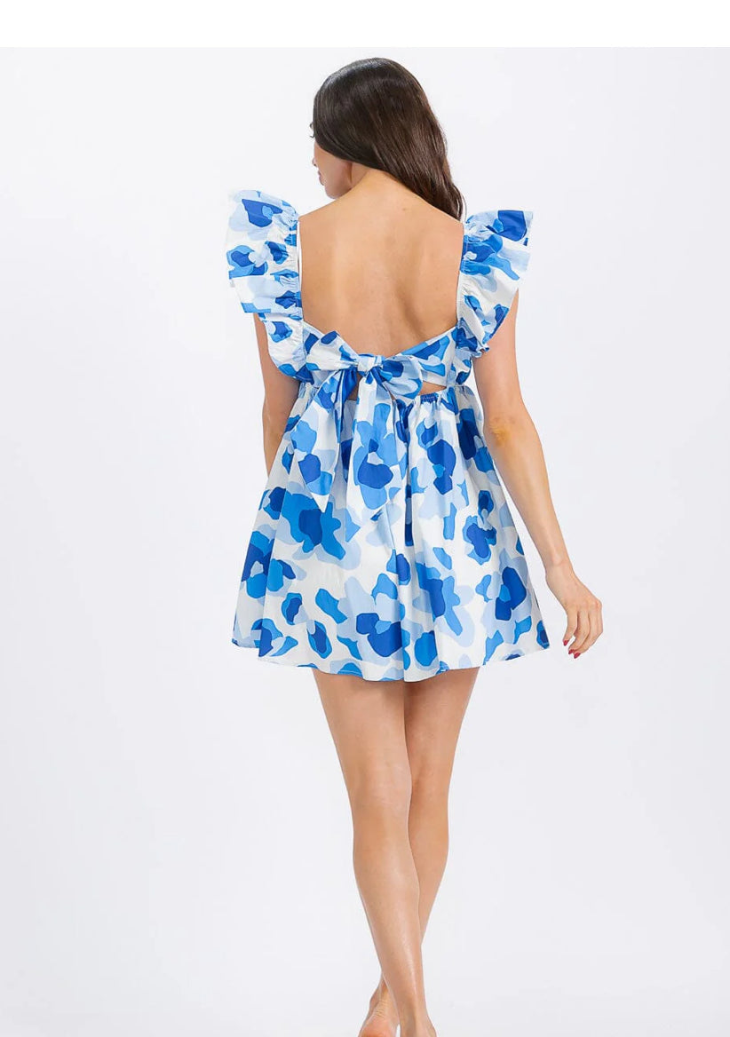 Ronnie ruffle sleeve romper - tie knot open back