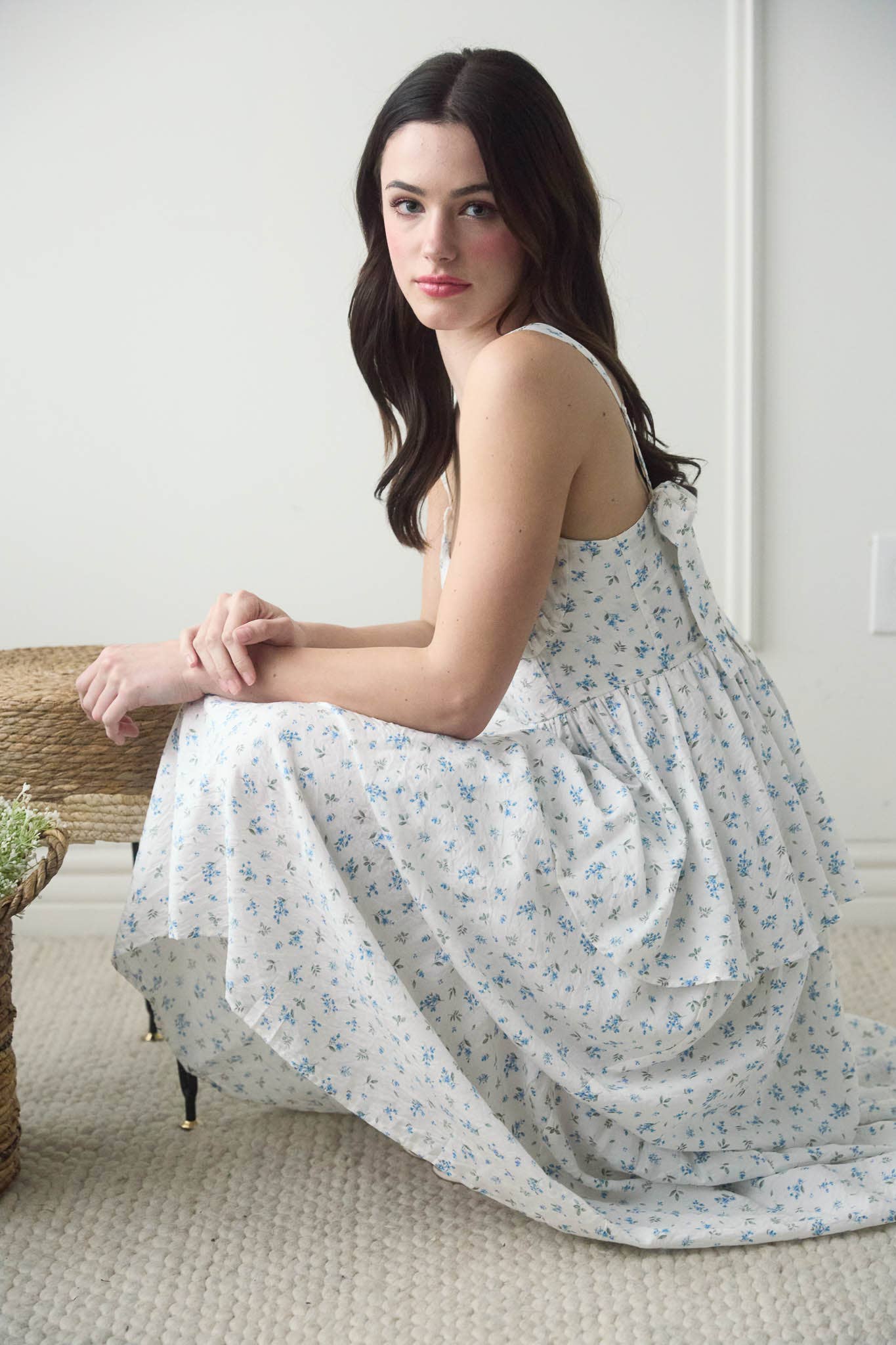 Fabiola FLORAL SLEEVELESS CORSET RUFFLE TIERED MIDI DRESS