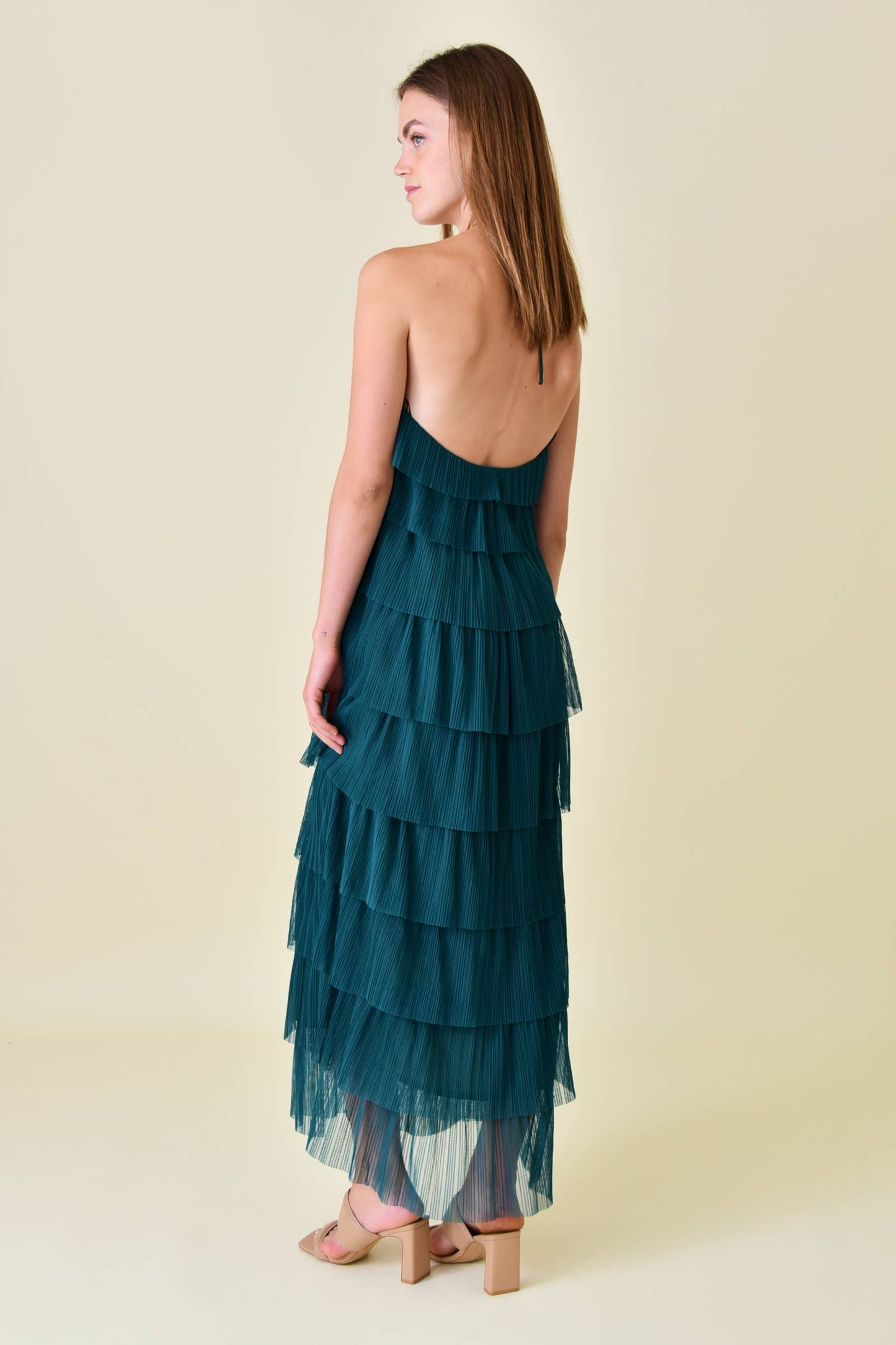 HALLEY HALTER NECK TIERED PLEATED MAXI DRESS-DI6525FO