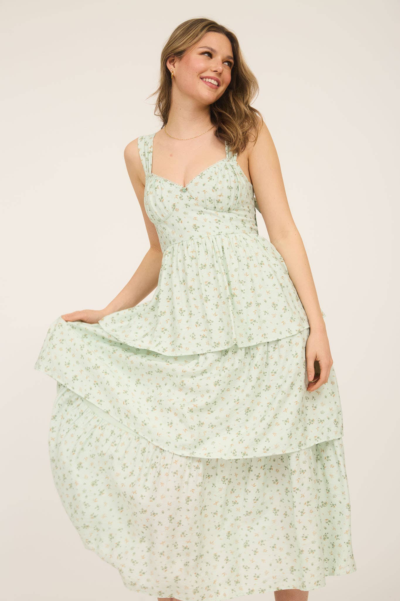 Fabiola FLORAL SLEEVELESS CORSET RUFFLE TIERED MIDI DRESS