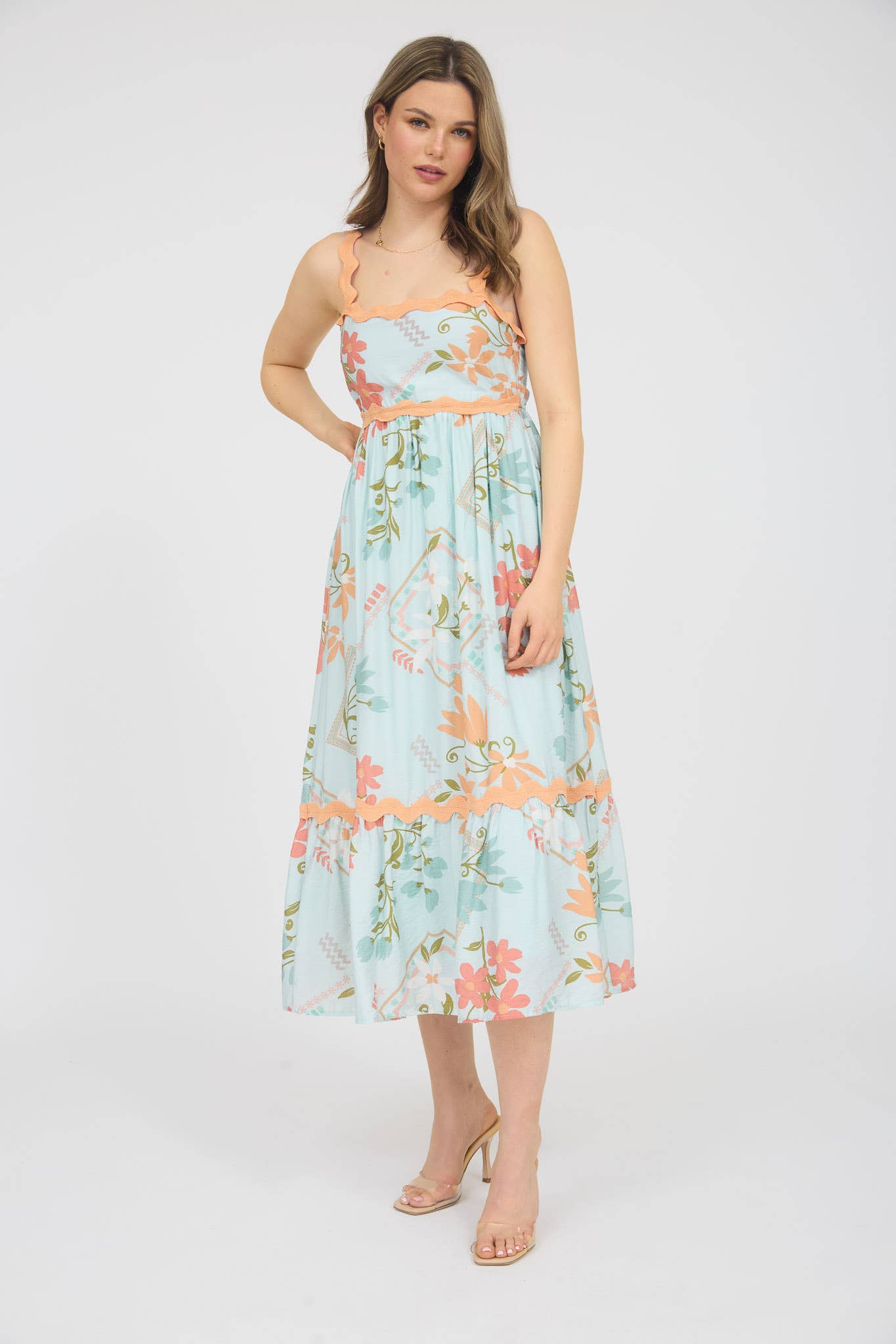 WENDY WAVY DETAIL SLEEVELESS MIDI DRESS