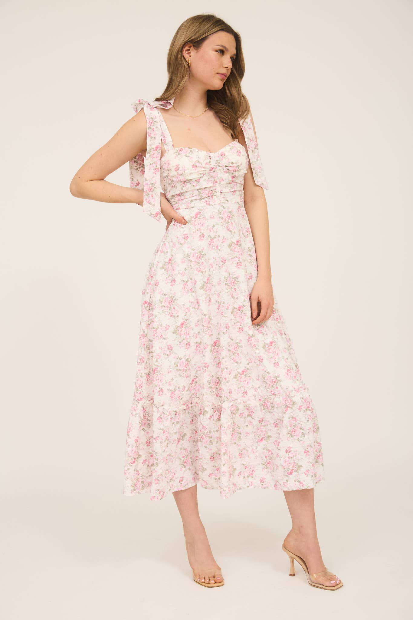Felicity FLORAL TIE STRAP RUCHED DETAIL MAXI DRESS