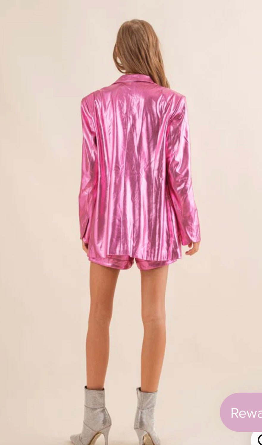 Metallic Pink single blazer with shorts set