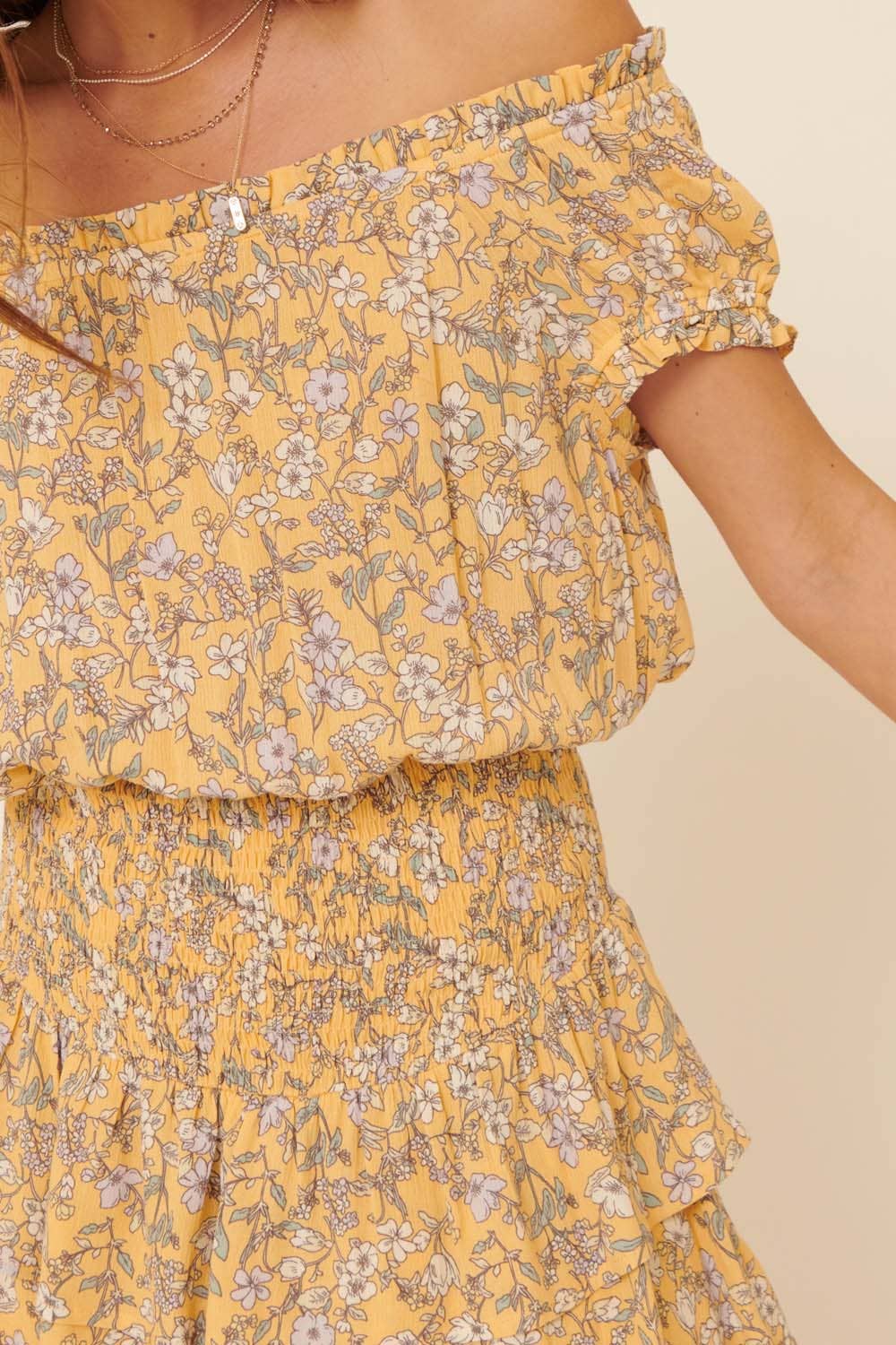 Nancy Off shoulder Smocked Tiered Ruffle Romper