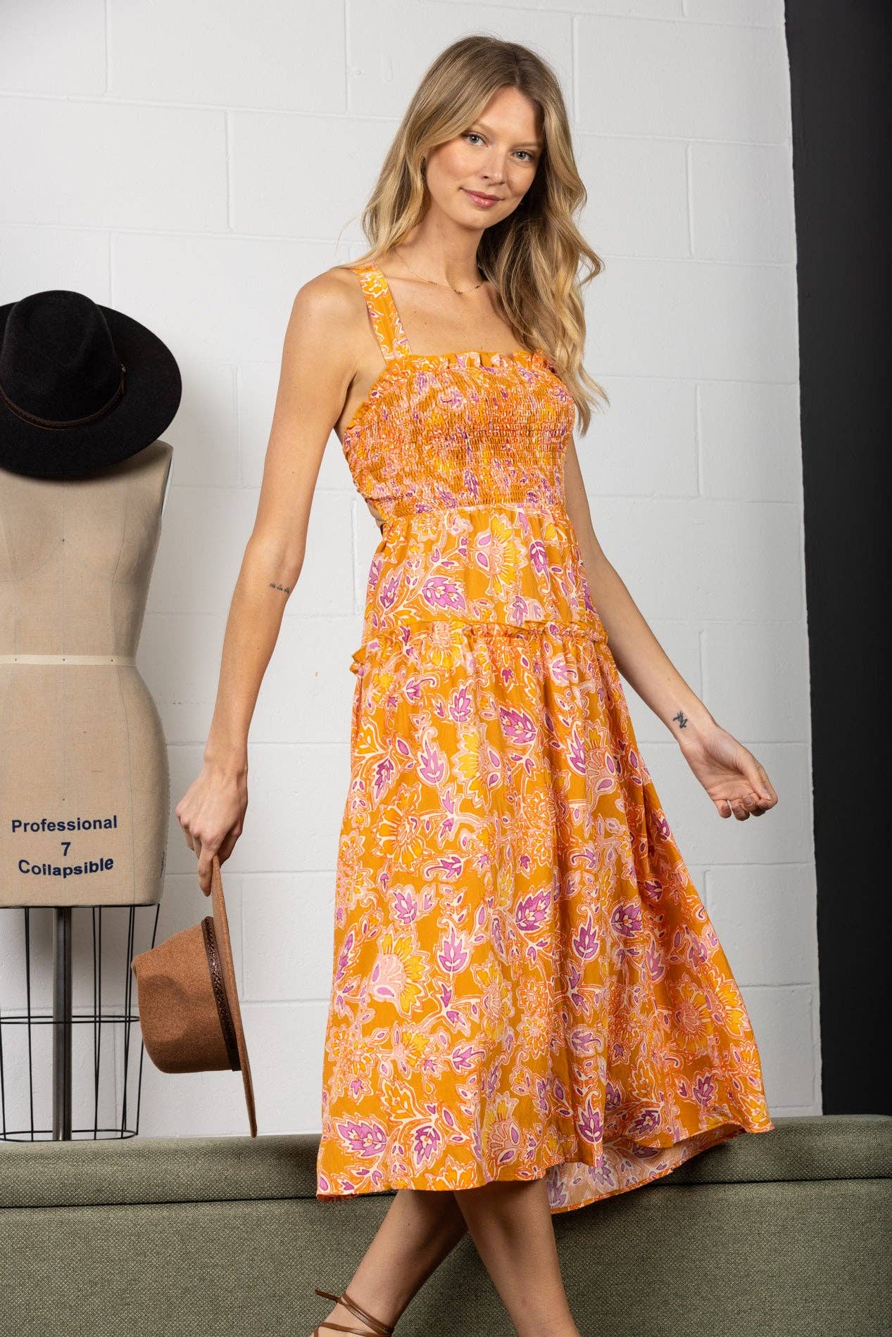 VANESSA ORANGE TIERED SLEEVELESS SELF TIE OPEN BACK MAXI DRES