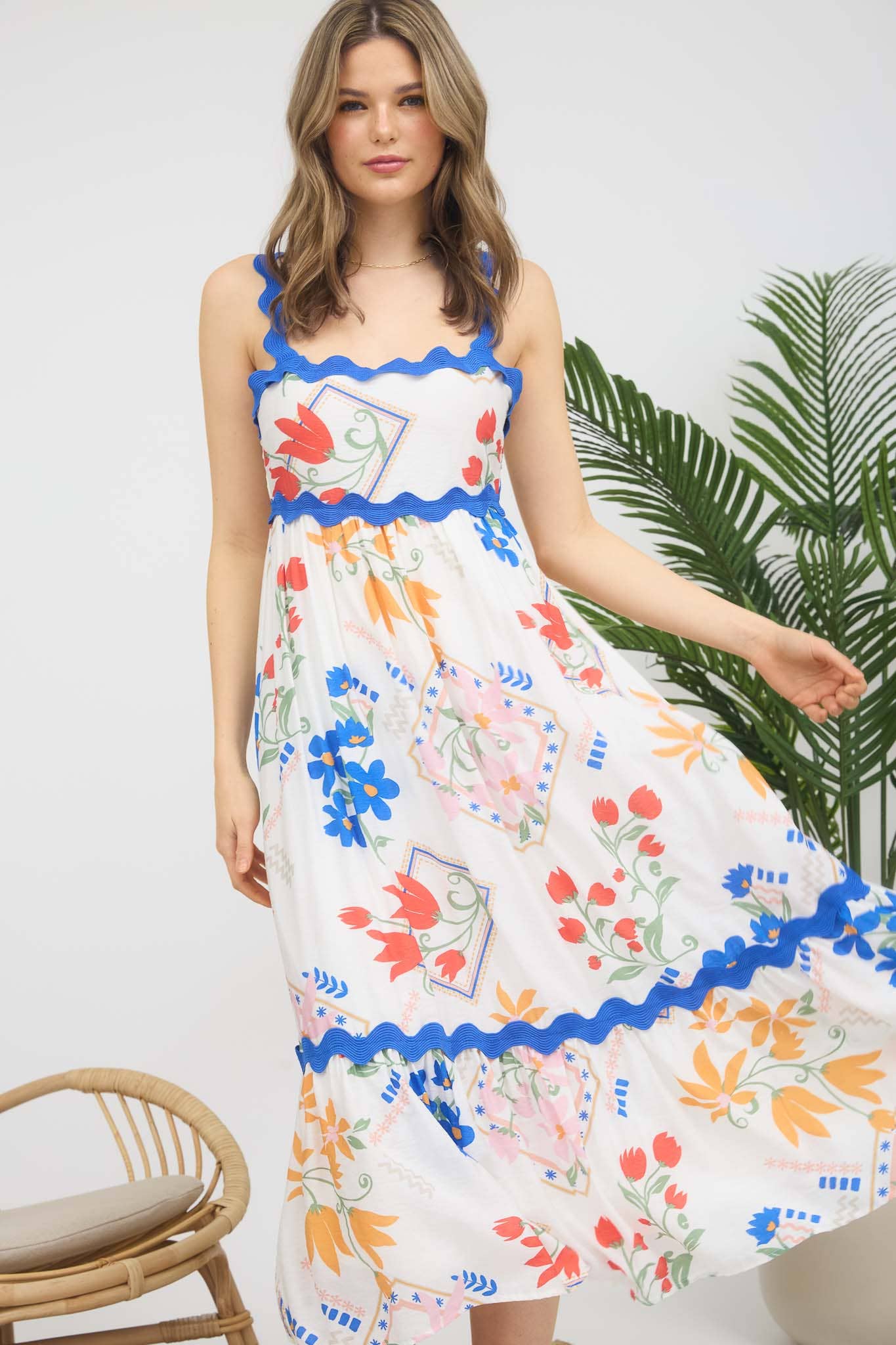 WENDY WAVY DETAIL SLEEVELESS MIDI DRESS