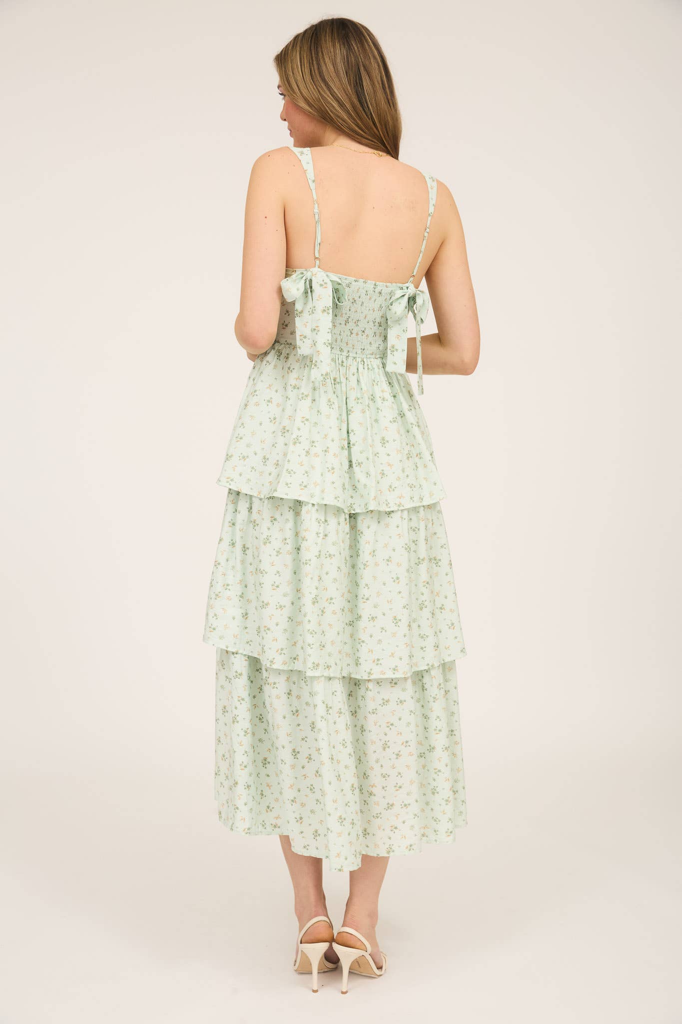 Fabiola FLORAL SLEEVELESS CORSET RUFFLE TIERED MIDI DRESS