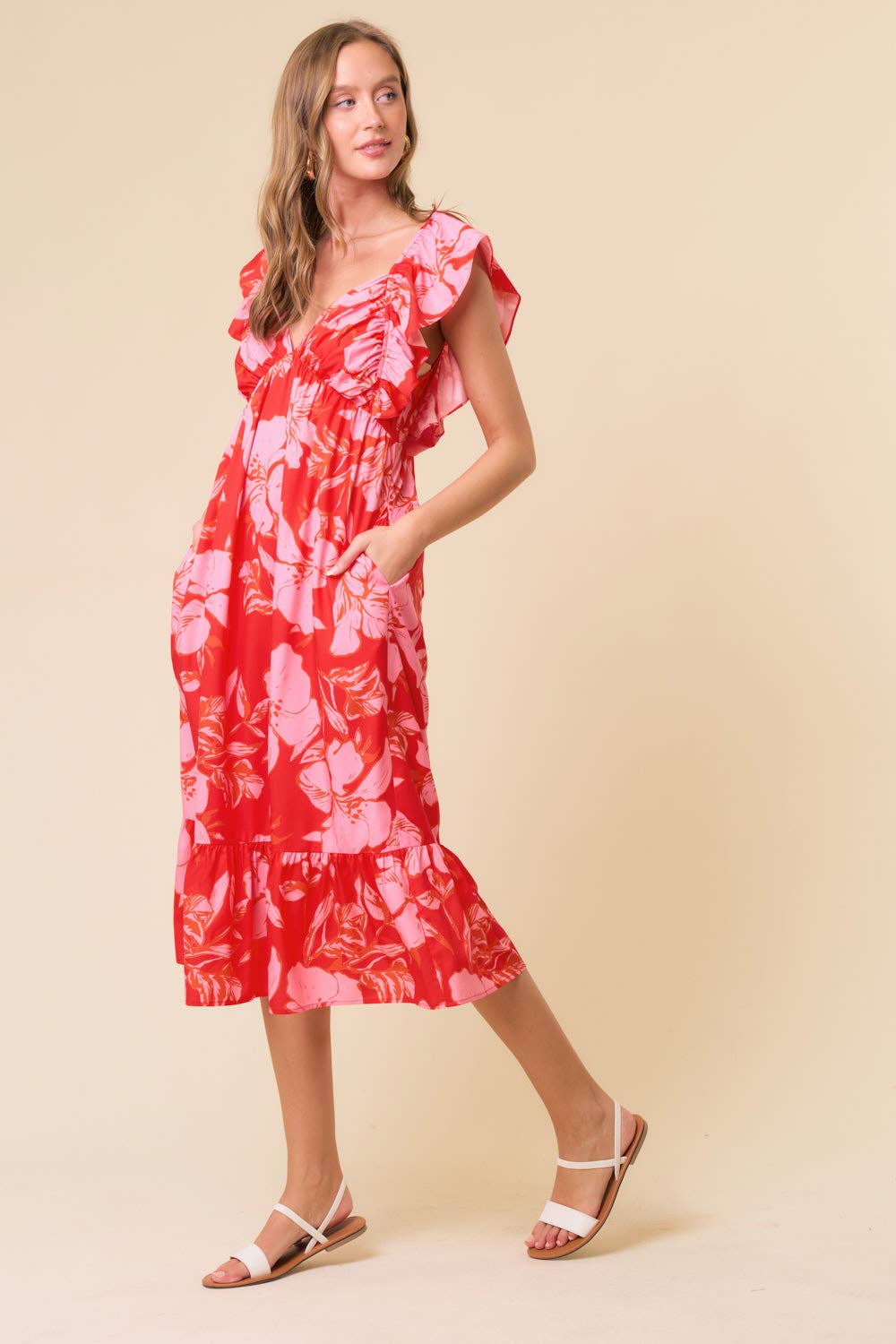 Sweeney Sweetheart Ruffle Sleeve Tie Back Midi Dress - 27695D