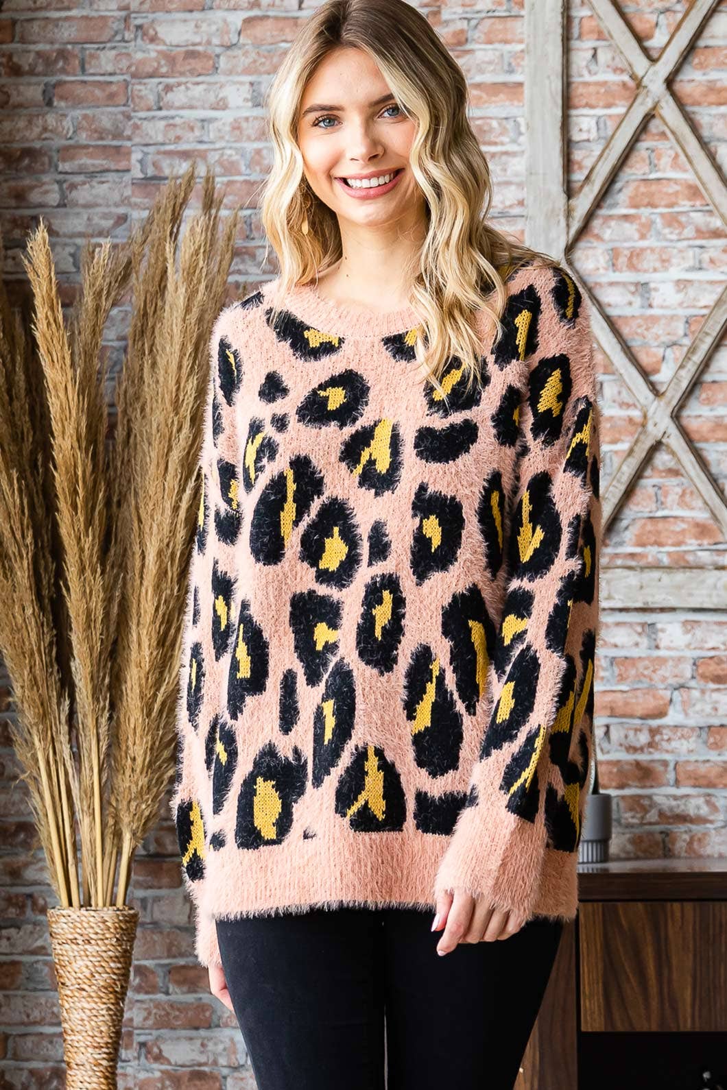 Lenny Leopard Round Neck Sweater Top