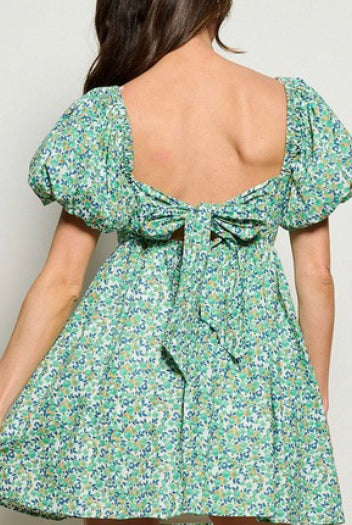 Avery puff sleeve tie back dress