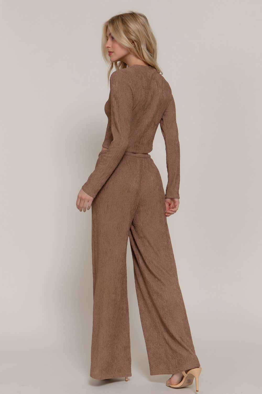 LOUNGE SET Long Sleeve Crew Neck Top & Waist Tie Long Pants Set