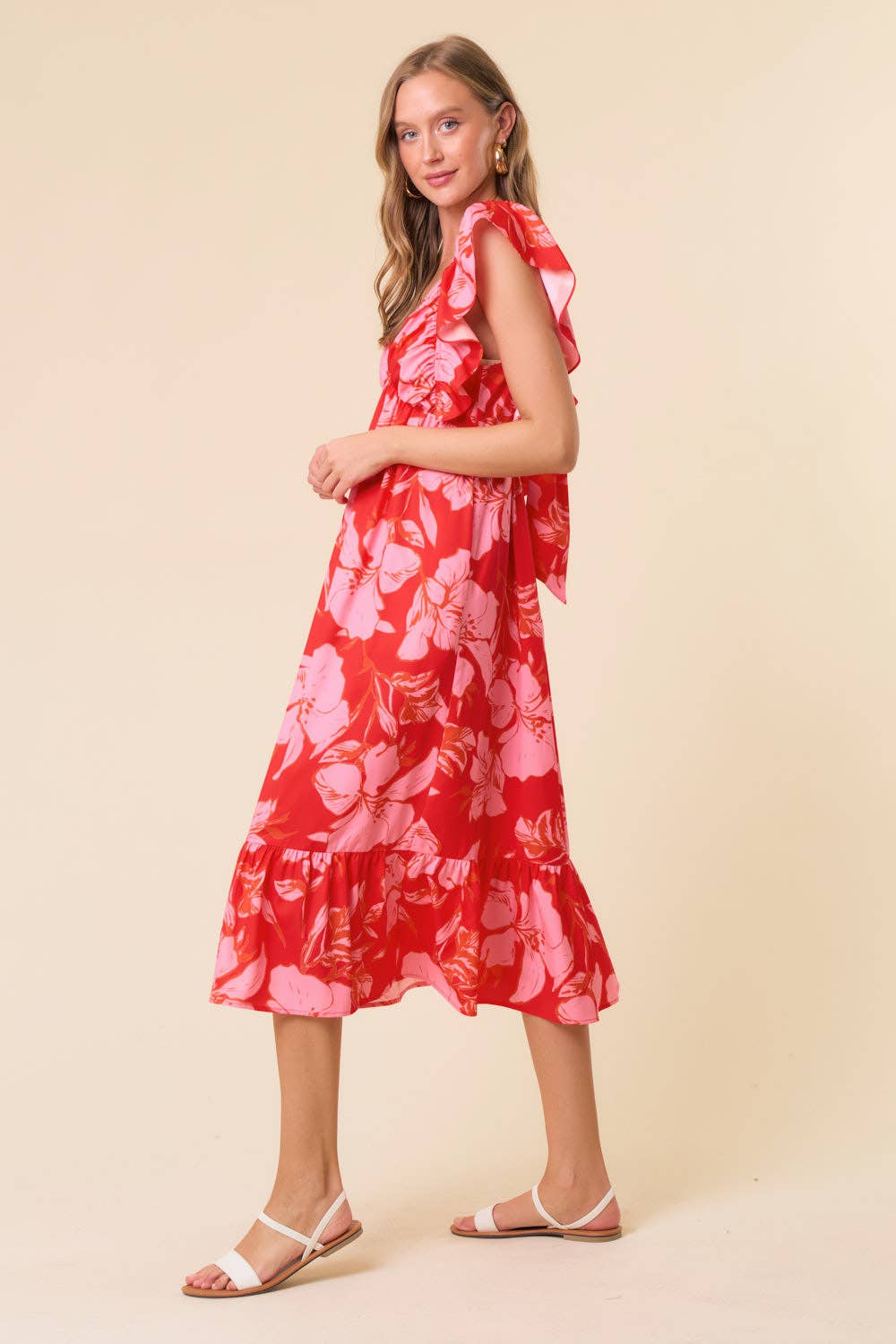 Sweeney Sweetheart Ruffle Sleeve Tie Back Midi Dress - 27695D