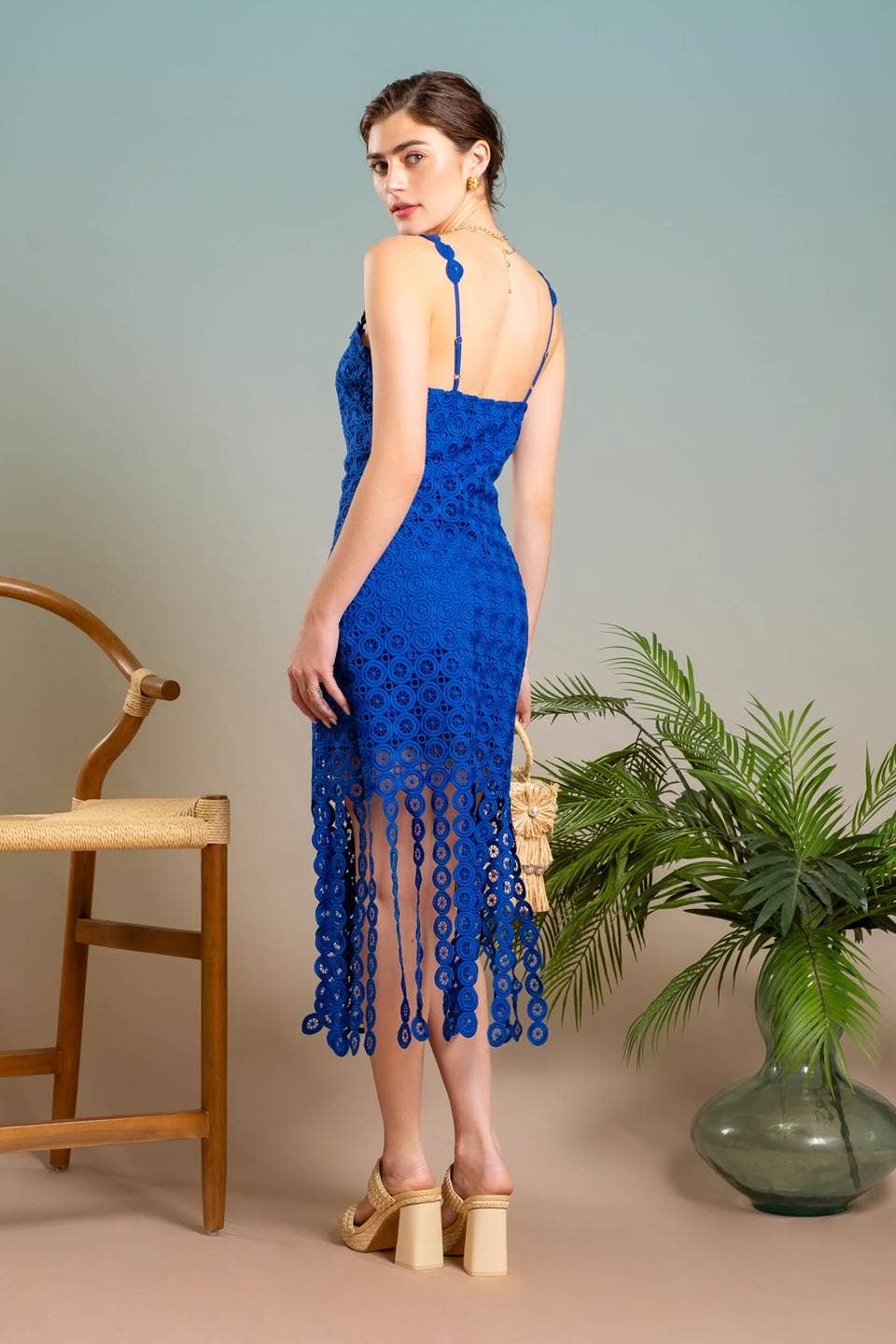 Isis EYELET LACE FRINGE MIDI DRESS