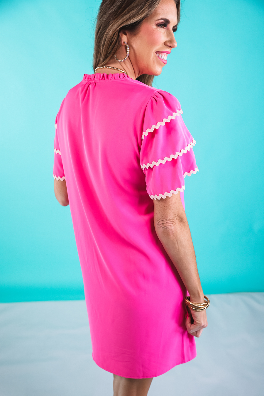 Kersten Ric Rac Dress, Hot Pink