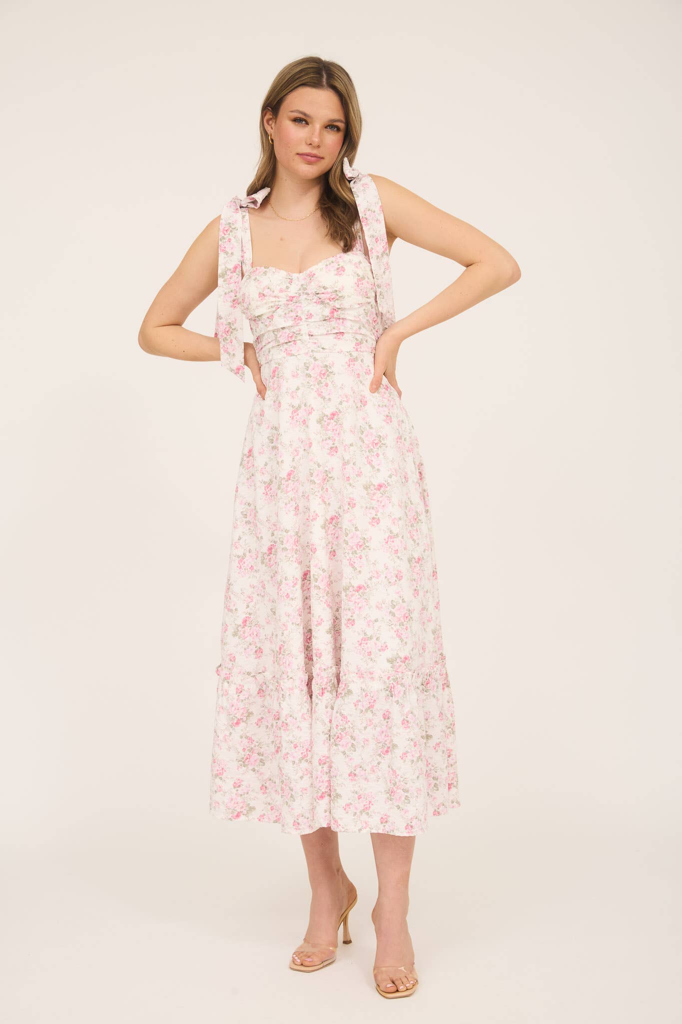 Felicity FLORAL TIE STRAP RUCHED DETAIL MAXI DRESS