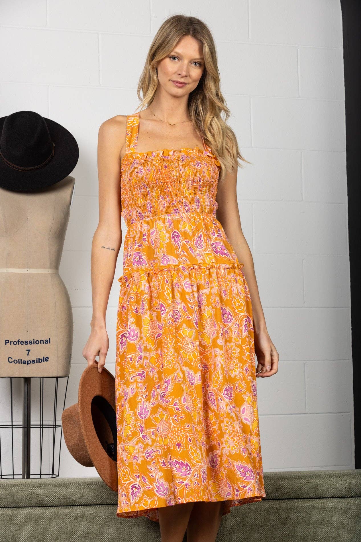 VANESSA ORANGE TIERED SLEEVELESS SELF TIE OPEN BACK MAXI DRES