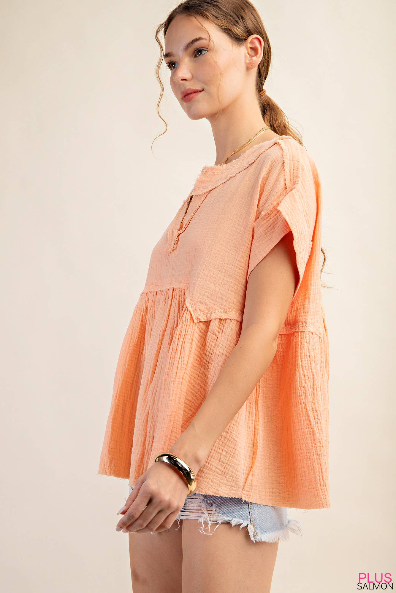 LINDSEY SHIRRED BABYDOLL TOP