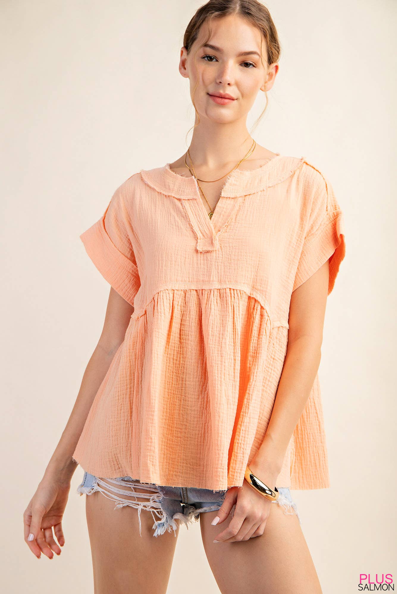 LINDSEY SHIRRED BABYDOLL TOP