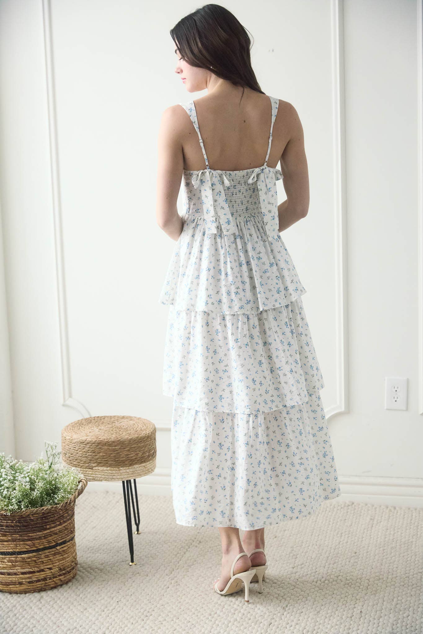 Fabiola FLORAL SLEEVELESS CORSET RUFFLE TIERED MIDI DRESS