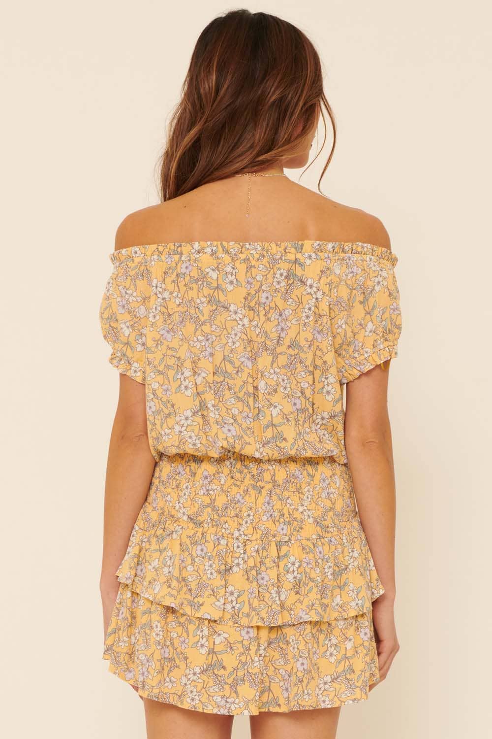 Nancy Off shoulder Smocked Tiered Ruffle Romper