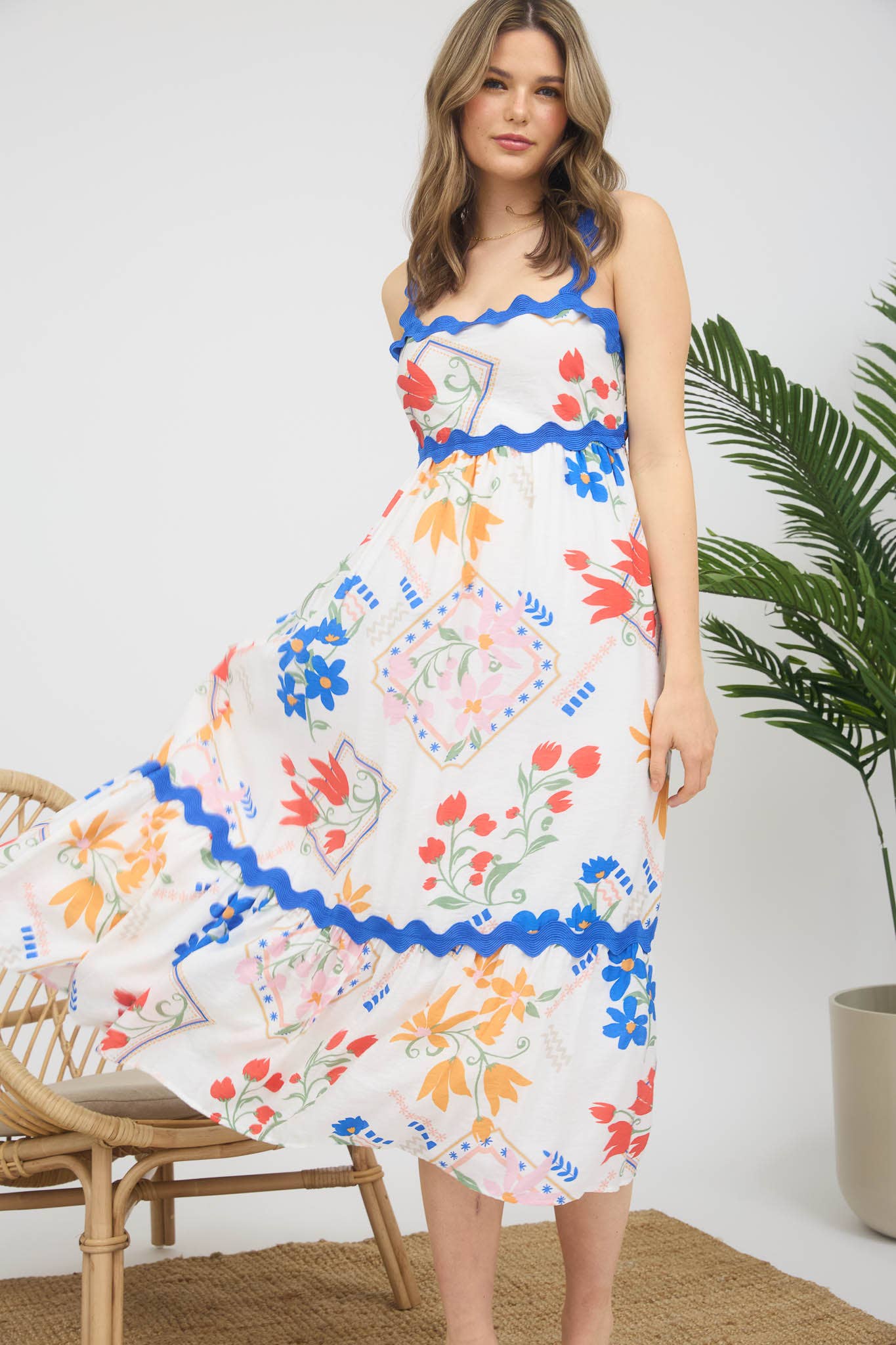 WENDY WAVY DETAIL SLEEVELESS MIDI DRESS