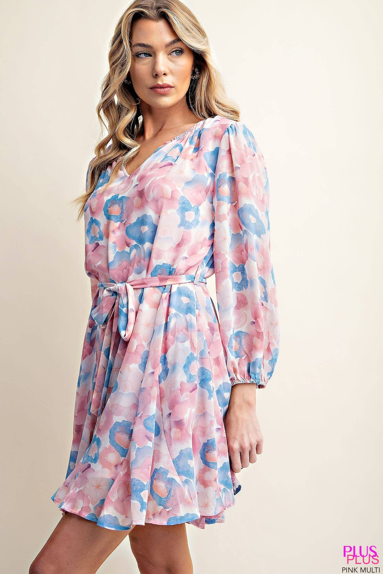 CASSIE CREPE CHIFFON DRESS WITH PRINTED FABRIC