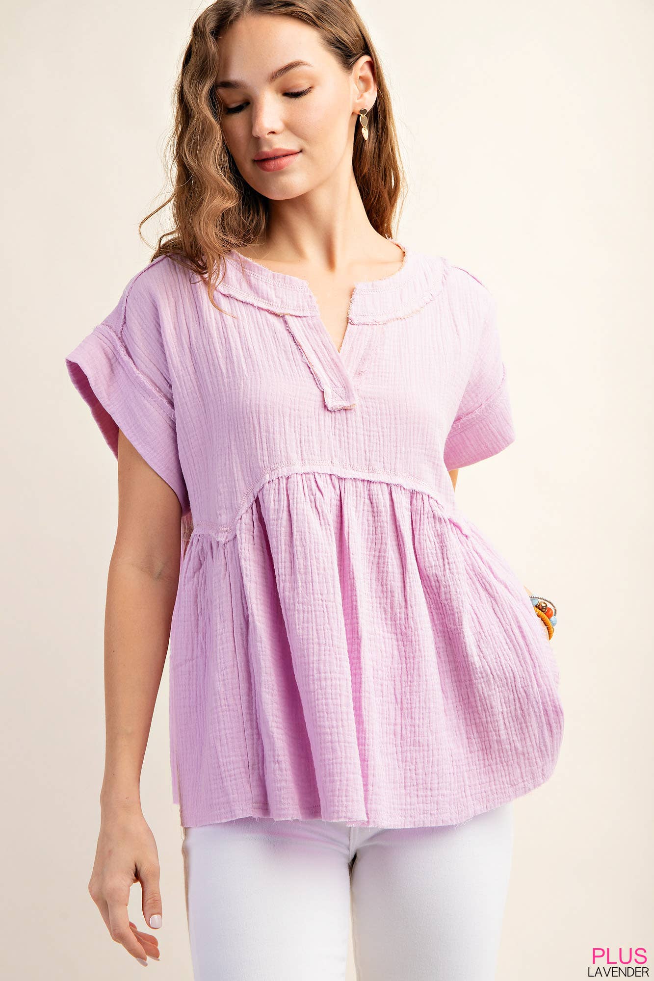 LINDSEY SHIRRED BABYDOLL TOP