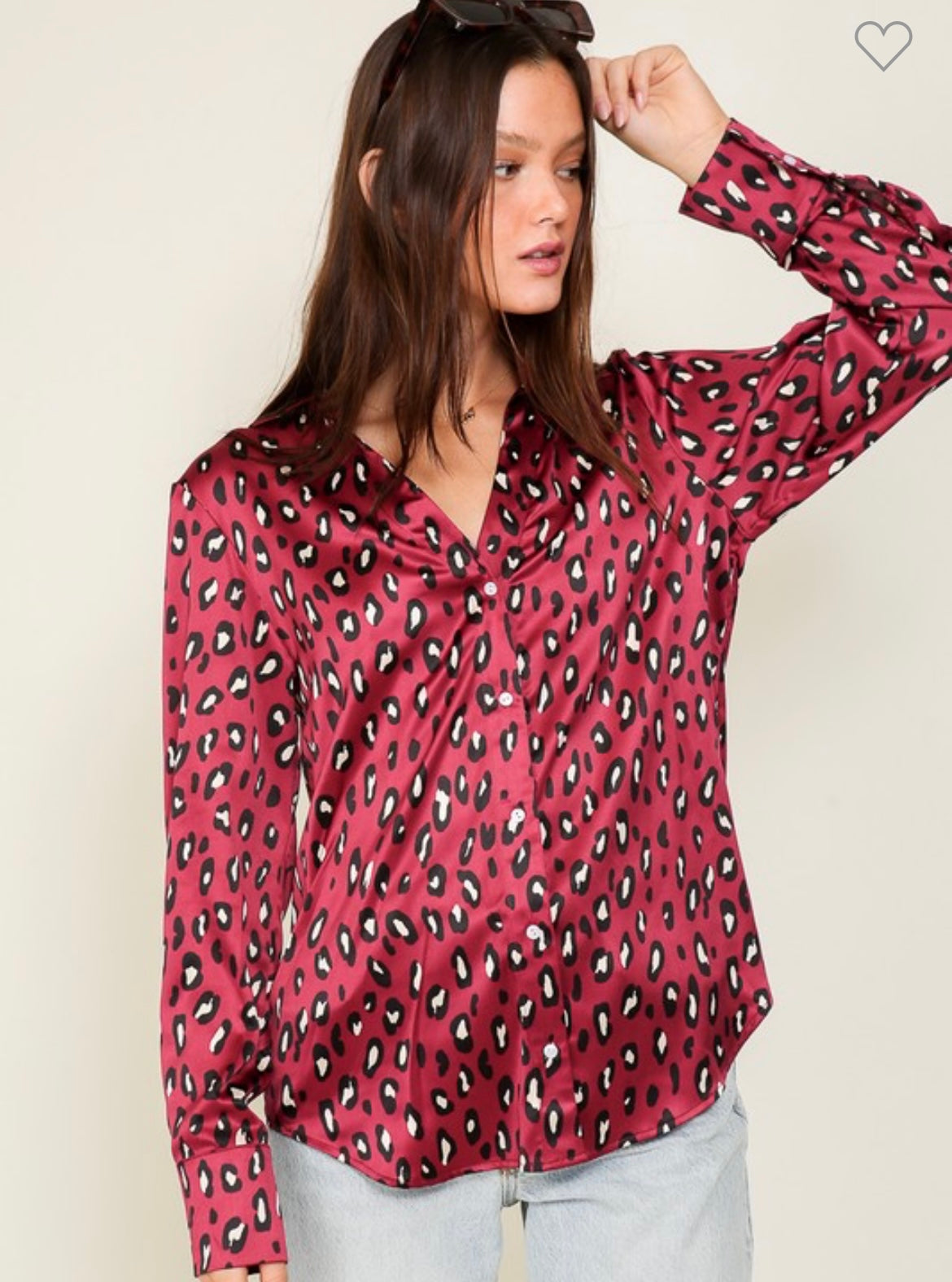 Liza leopard satin button down shirt