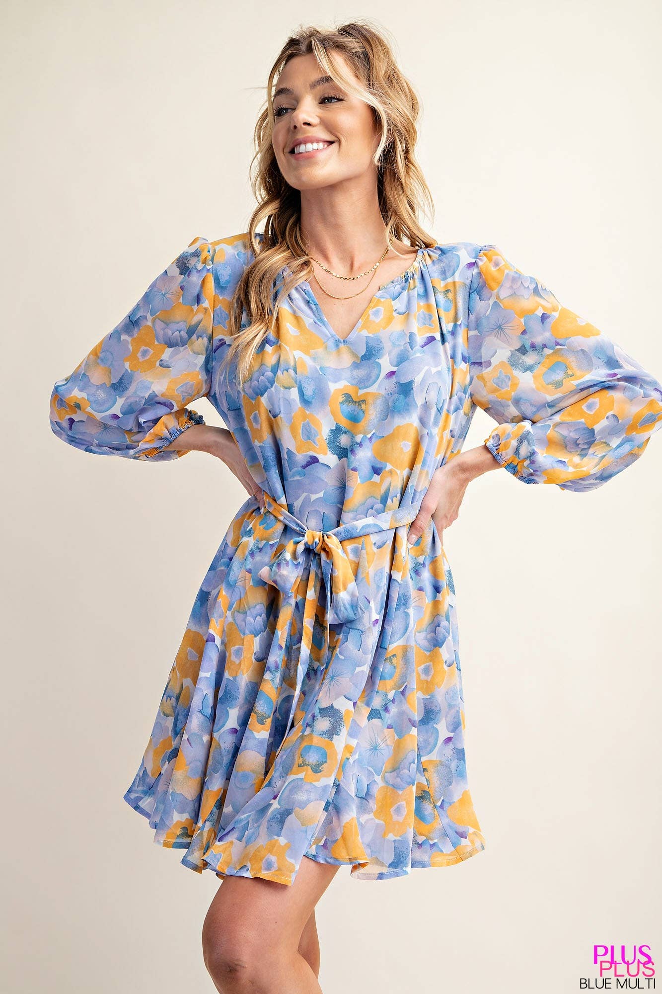 CASSIE CREPE CHIFFON DRESS WITH PRINTED FABRIC