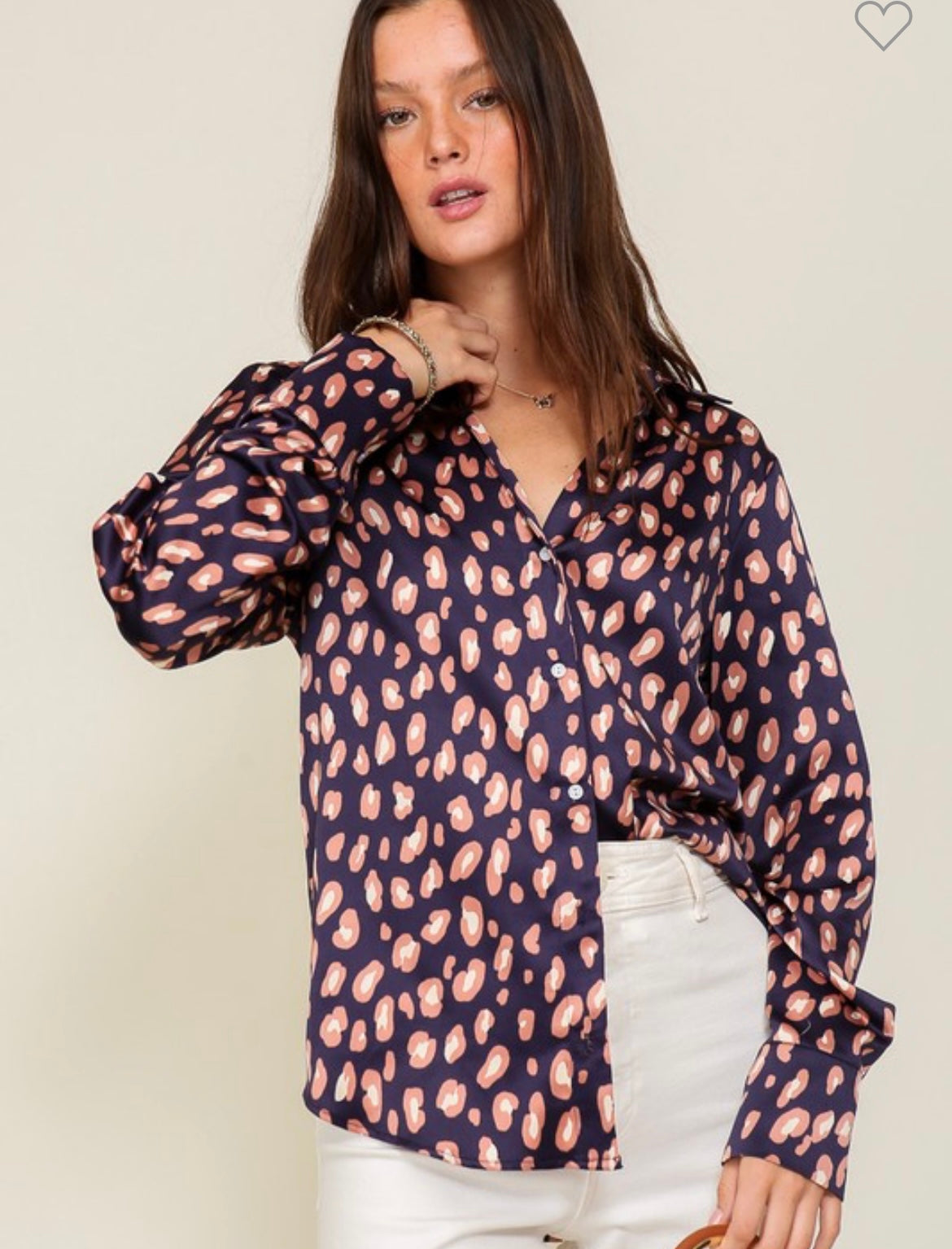 Liza leopard satin button down shirt