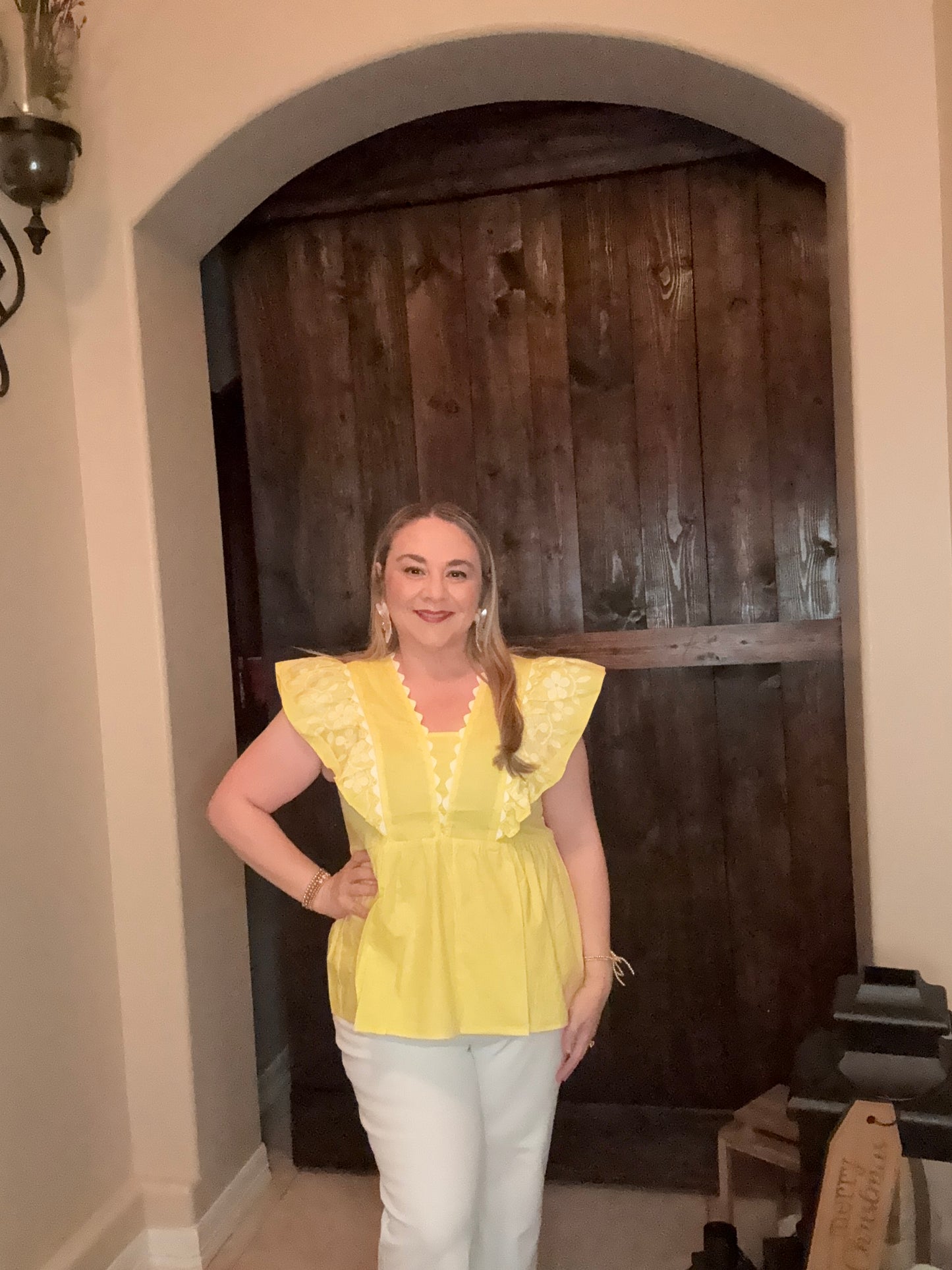 Felicity flutter sleeve embroidered top