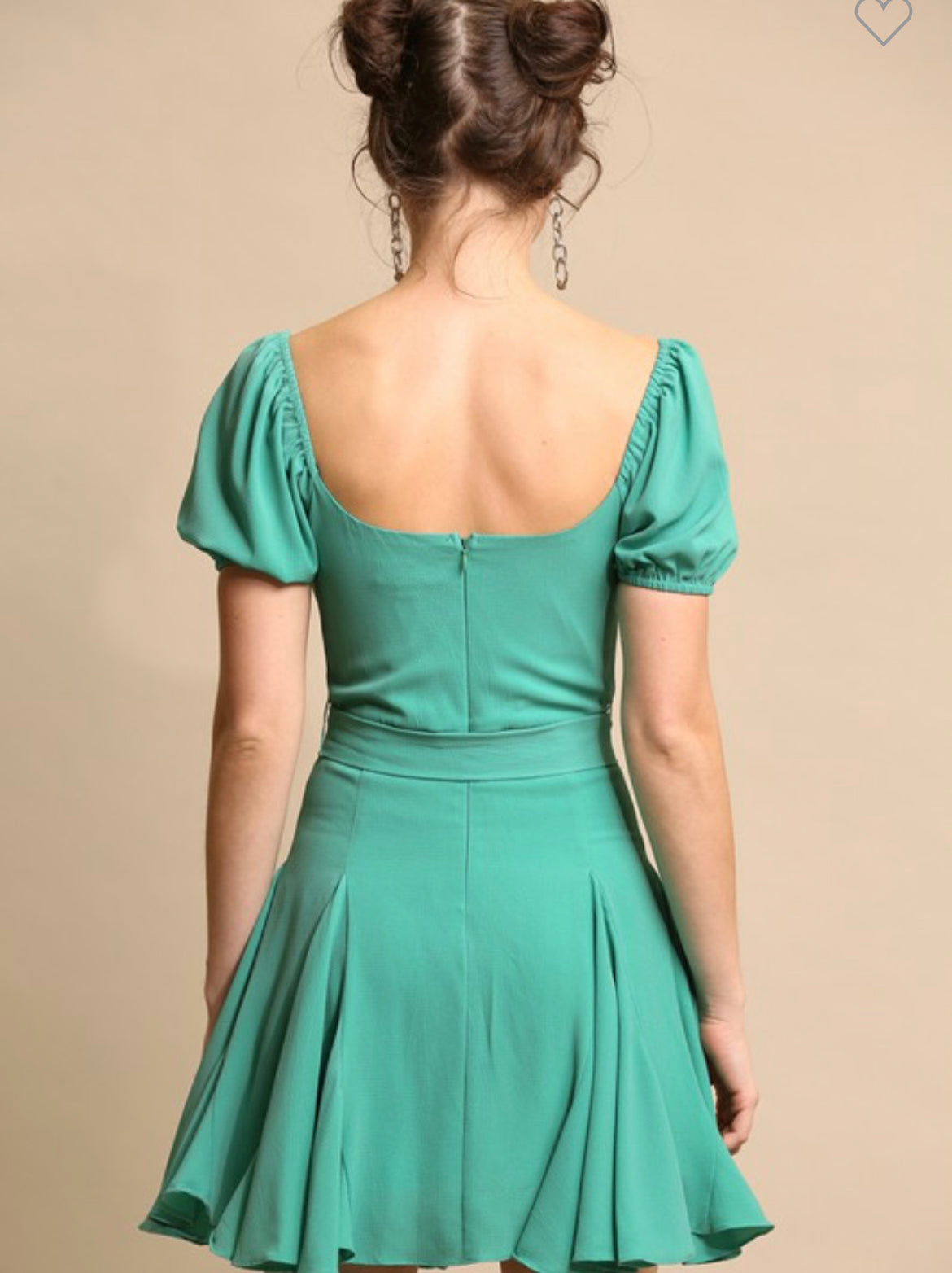 Puff short sleeve and pleated flare dress