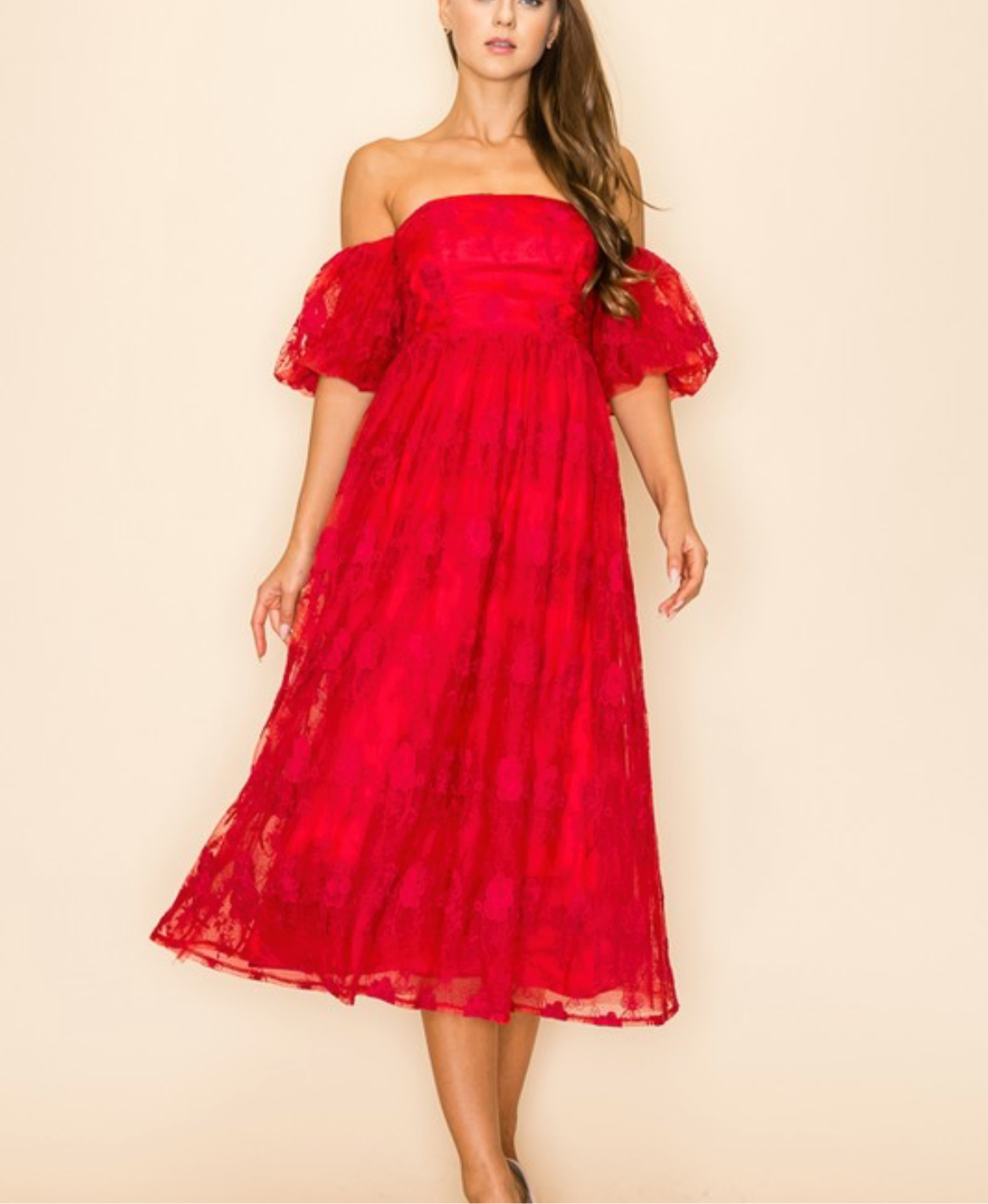 Sia deep red off shoulder dress