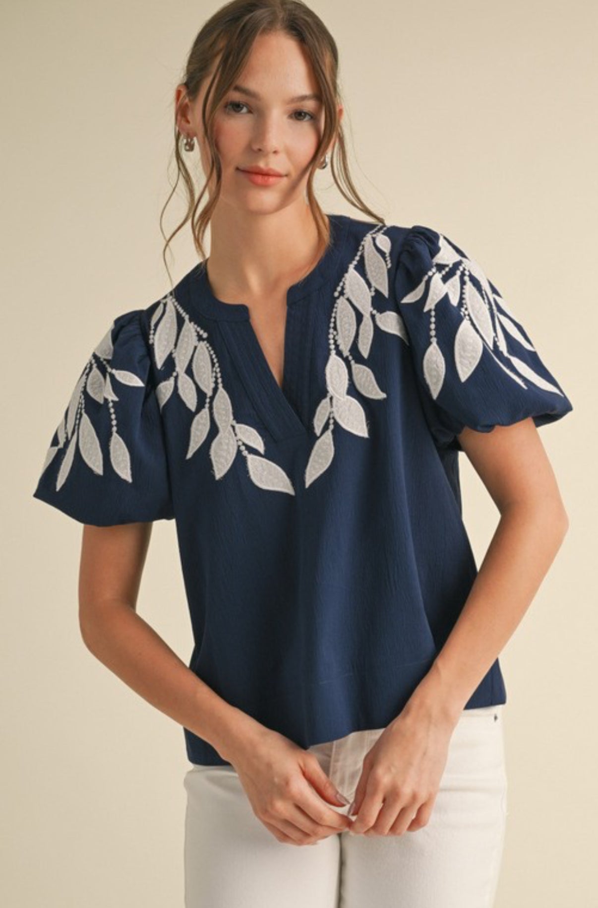 Lucy leaf embroidered blouse