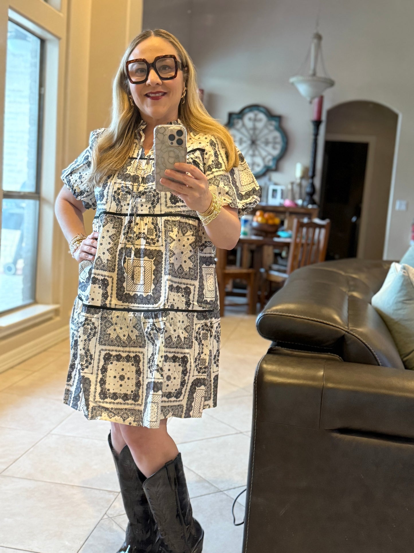 Paige paisley patch dress