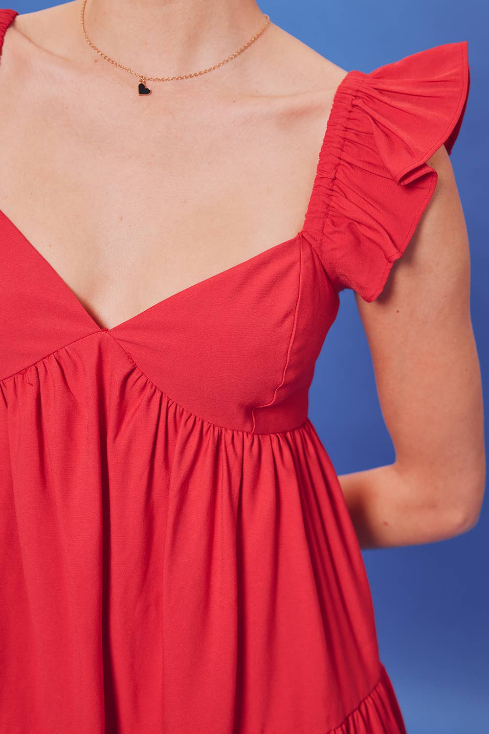 RUFFLED SHOULDER BABYDOLL MINI DRESS
