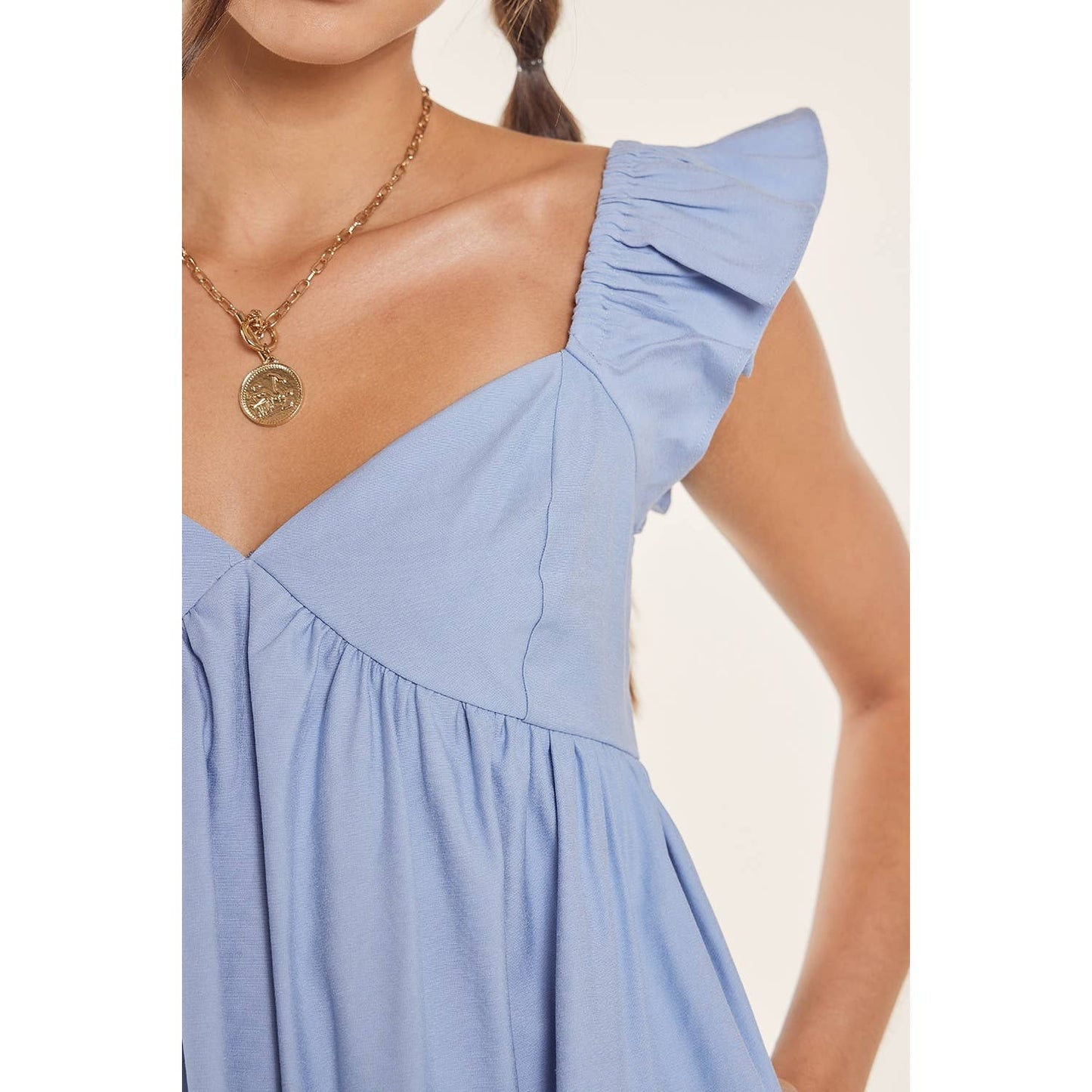 RUFFLED SHOULDER BABYDOLL MINI DRESS