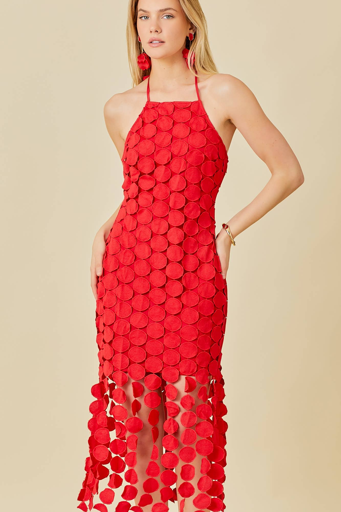 Circle Fringe Crochet flocking Midi Dress Grit and Grace Circle Fringe Crochet flocking Midi Dress Grit and Grace