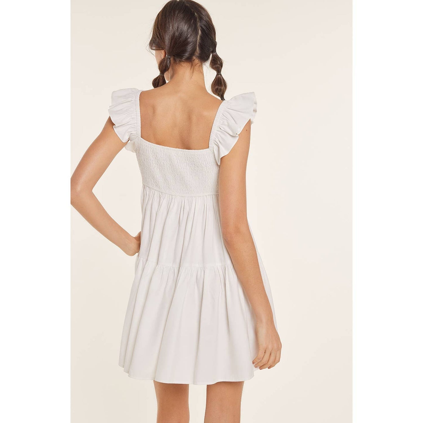 RUFFLED SHOULDER BABYDOLL MINI DRESS