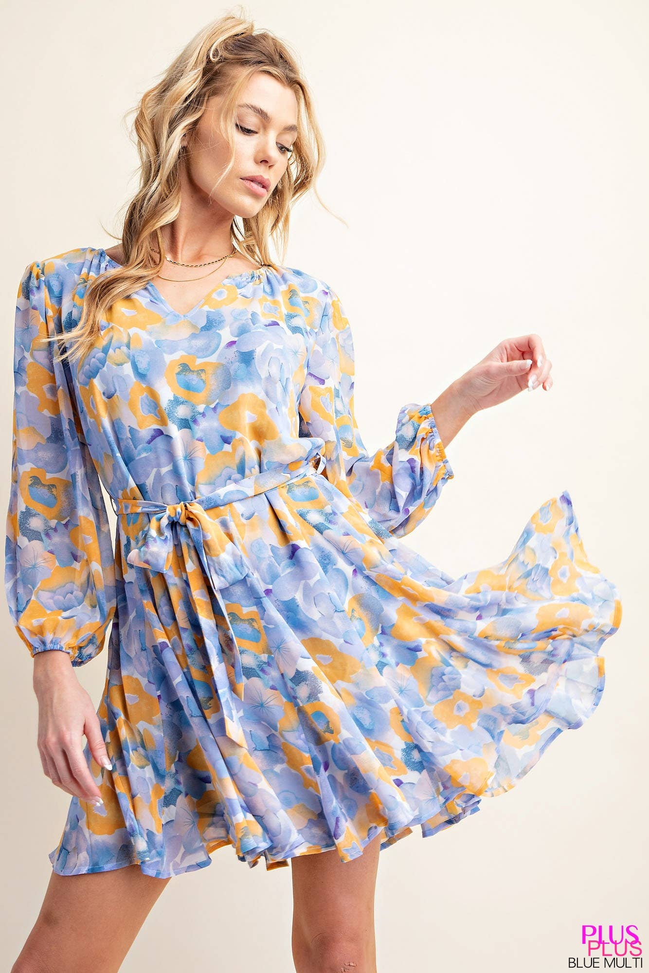 CASSIE CREPE CHIFFON DRESS WITH PRINTED FABRIC