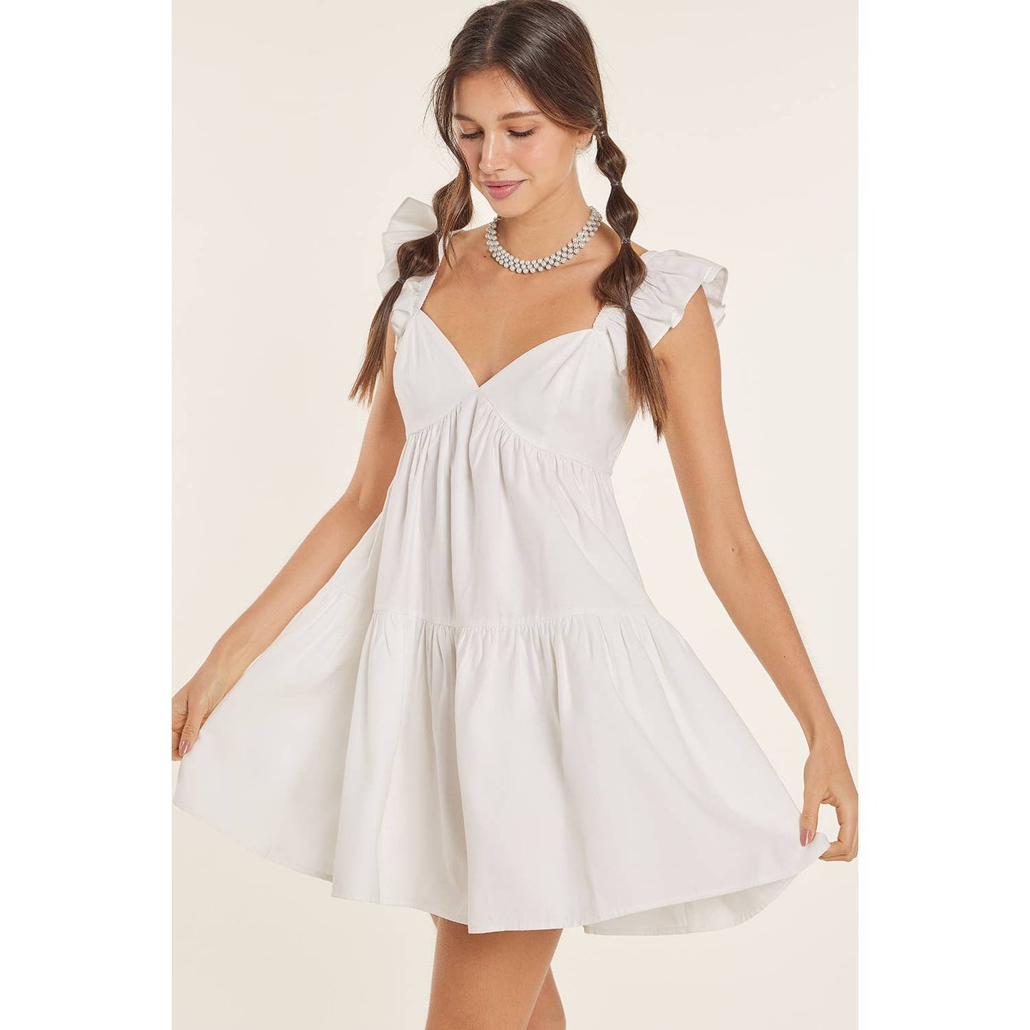 RUFFLED SHOULDER BABYDOLL MINI DRESS